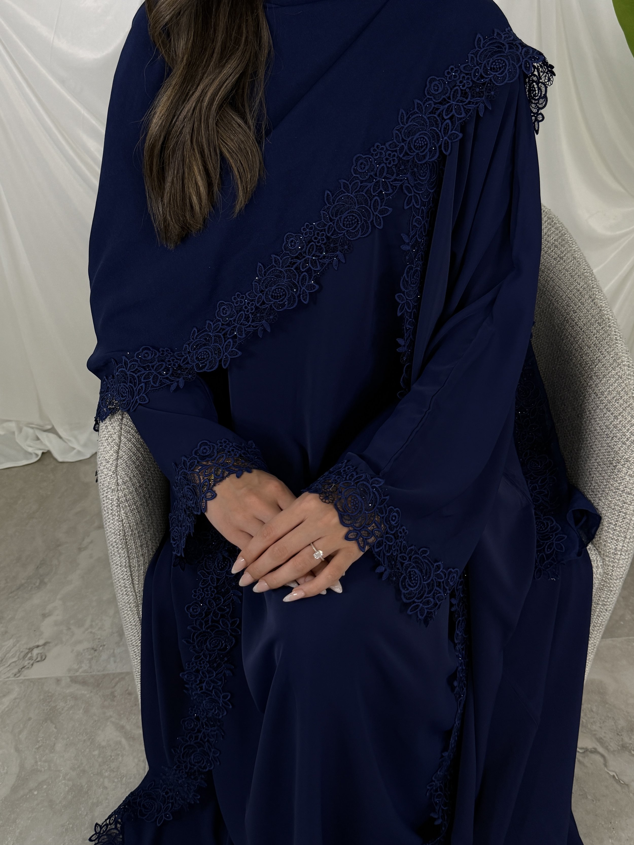 Leylani Lace Abaya- Navy