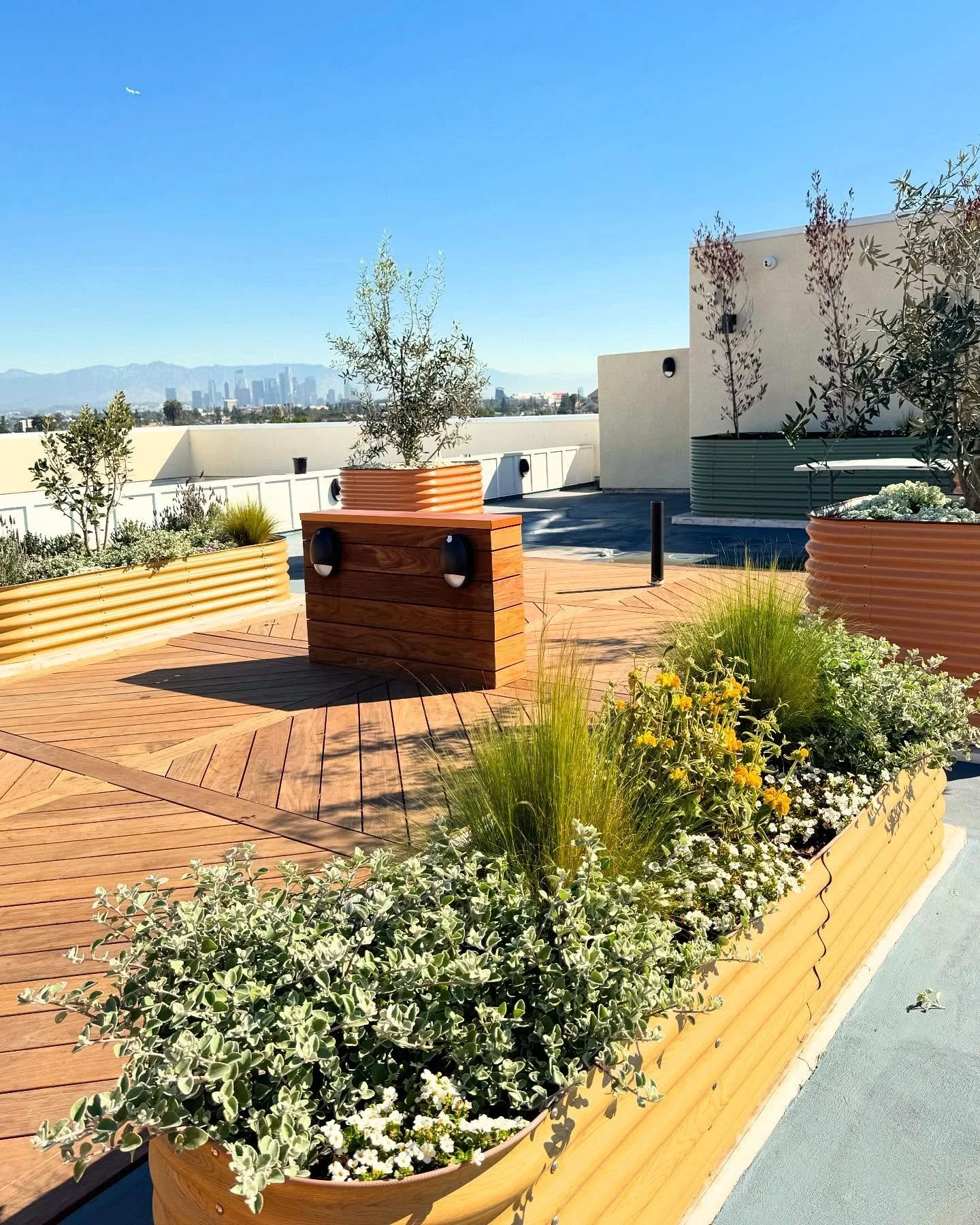 Happy Monday ✨ this rooftop has me thinking about summer days BBQing or laying out getting a tan on this dreamy deck. #outdoorliving #landscapedesign #rooftopviews #rooftopgarden #summerinthecity