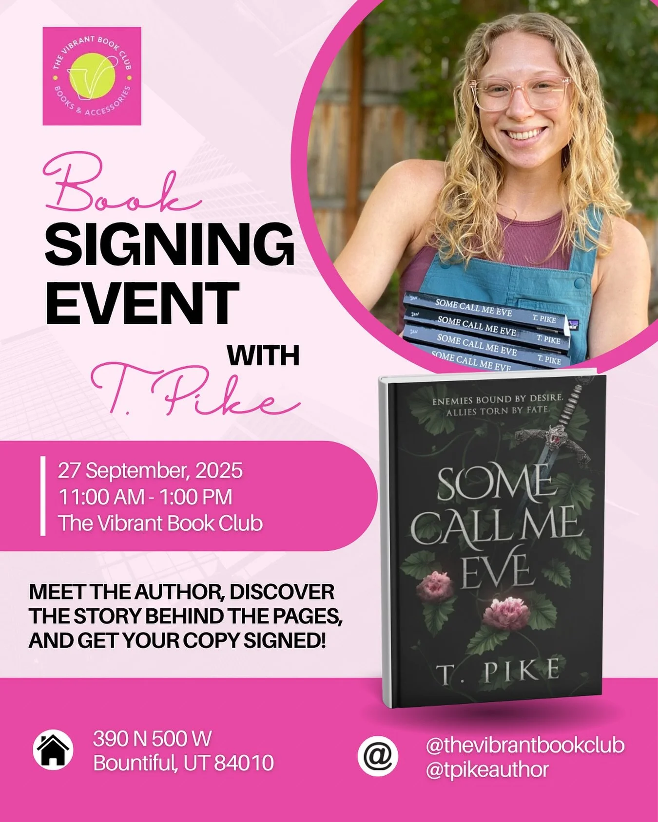 ✨THIS SATURDAY✨ 
Catch me at @thevibrantbookclub for another book signing on Saturday from 11-1!
Can’t wait to see you there🥰
#booksigning #debutauthor #medievalromance #historicalromance #booktok #bookstagram #enemiestolovers #romancebooks