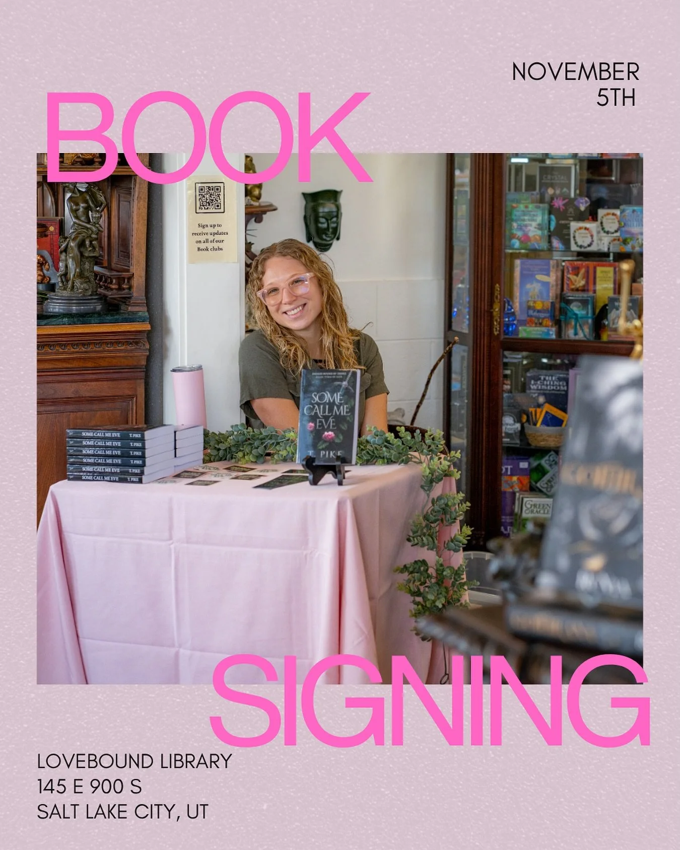 One last signing this fall 🍁 

Haven&rsquo;t made it to one of my book signings yet? No problem!

Catch me at Lovebound Library from 4-6PM on Wednesday, November 5 to get your copy of 
🥀Some Call Me Eve🥀 at my last signing of the season!

#scme #l