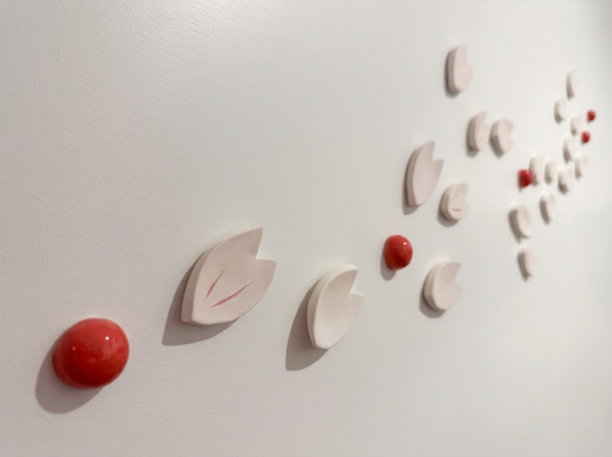 Cherry blossom (sakura) petals made out of ceramic clay pottery wall mounted art piece