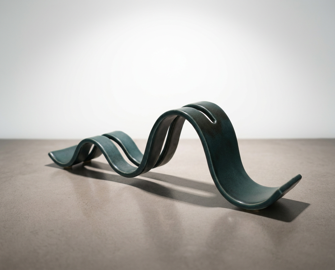 clay ceramic sculpture blue curve menu photo holder