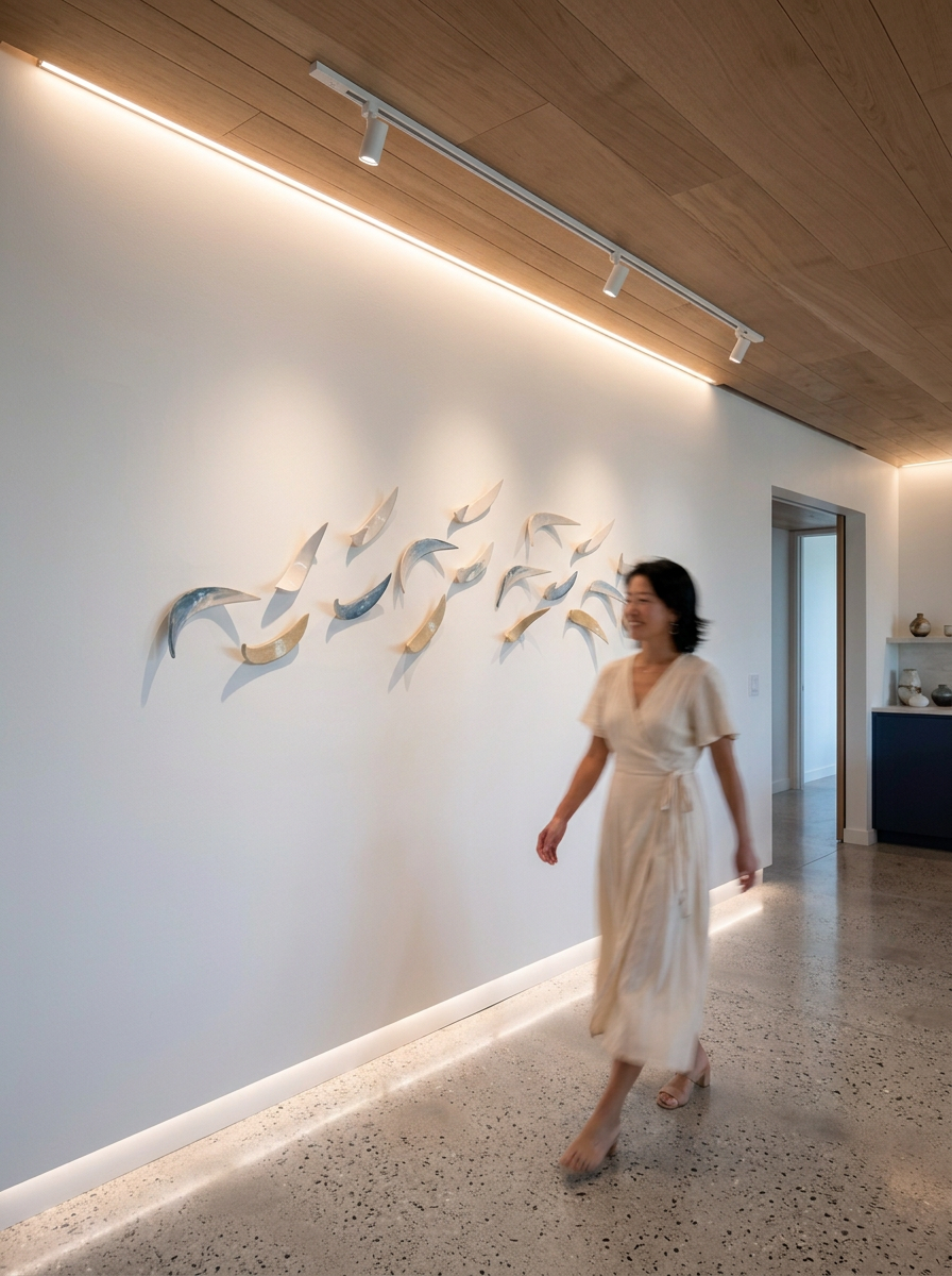 Delicate curve wave shapes made out of ceramic clay pottery wall mounted art piece