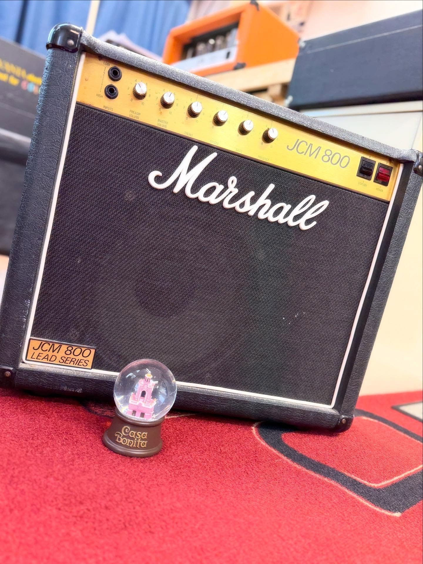 This Marshall JCM 800 50-watt combo is in for servicing. Should be melting faces again soon!