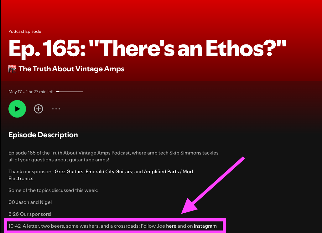 Discussion on The Truth About Vintage Amps Podcast Episode 165, jump to 10:42