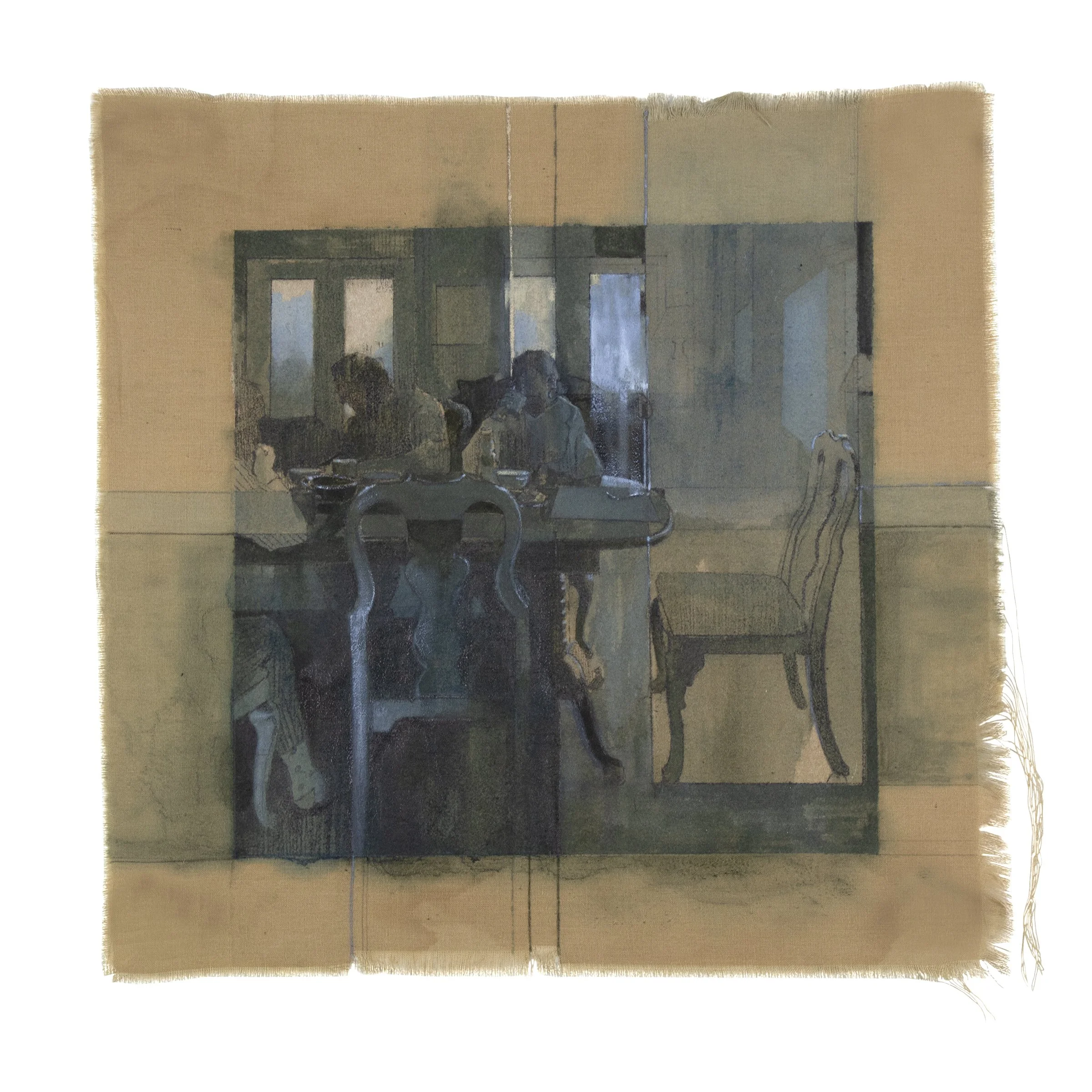 Untitled (Breakfast Scene) | 2025| oil and graphite on naturally-dyed cotton muslin | 10.25" x 10.25" 