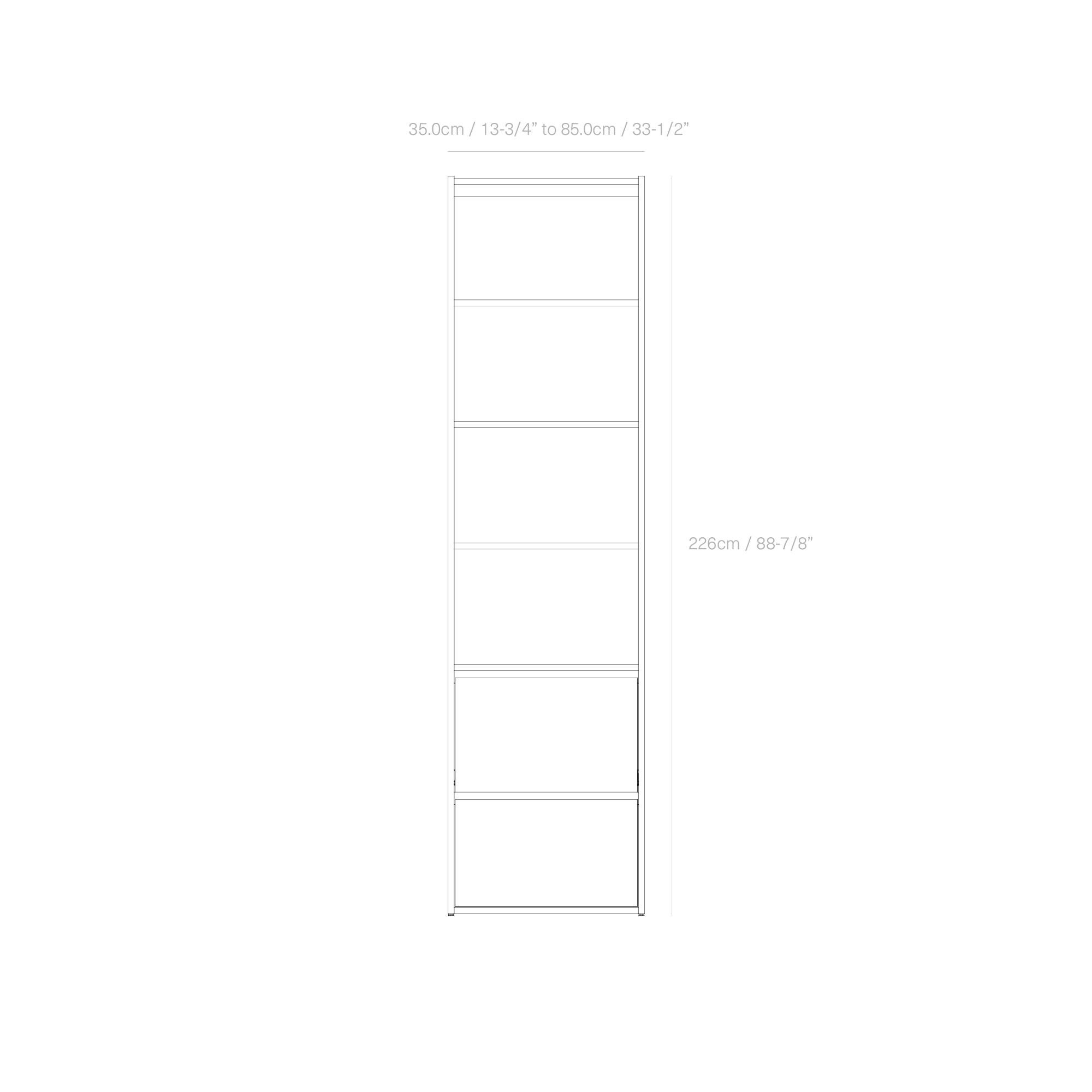 Diagram showing dimensions of a black rectangular object, with measurements in centimeters and inches, including height and width.