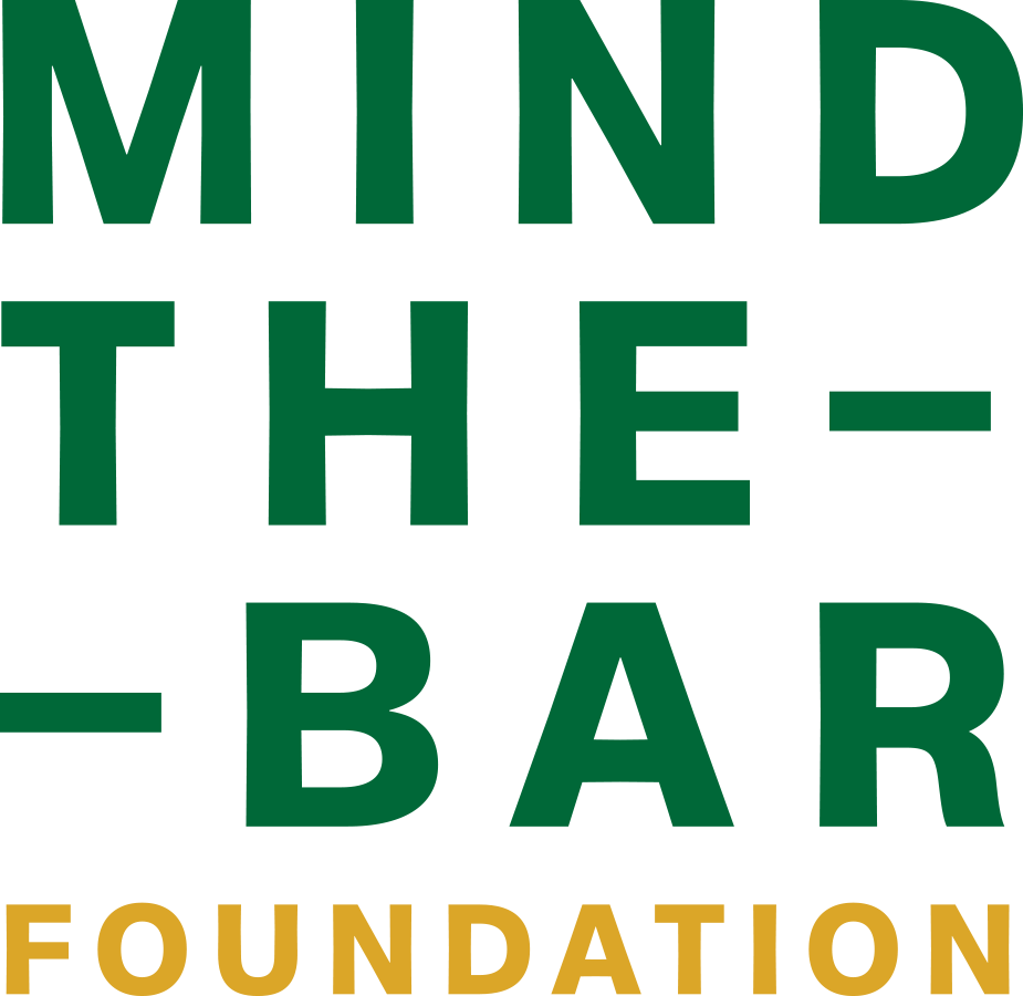 Logo of the Mind the Bar Foundation with large green text and yellow text beneath.