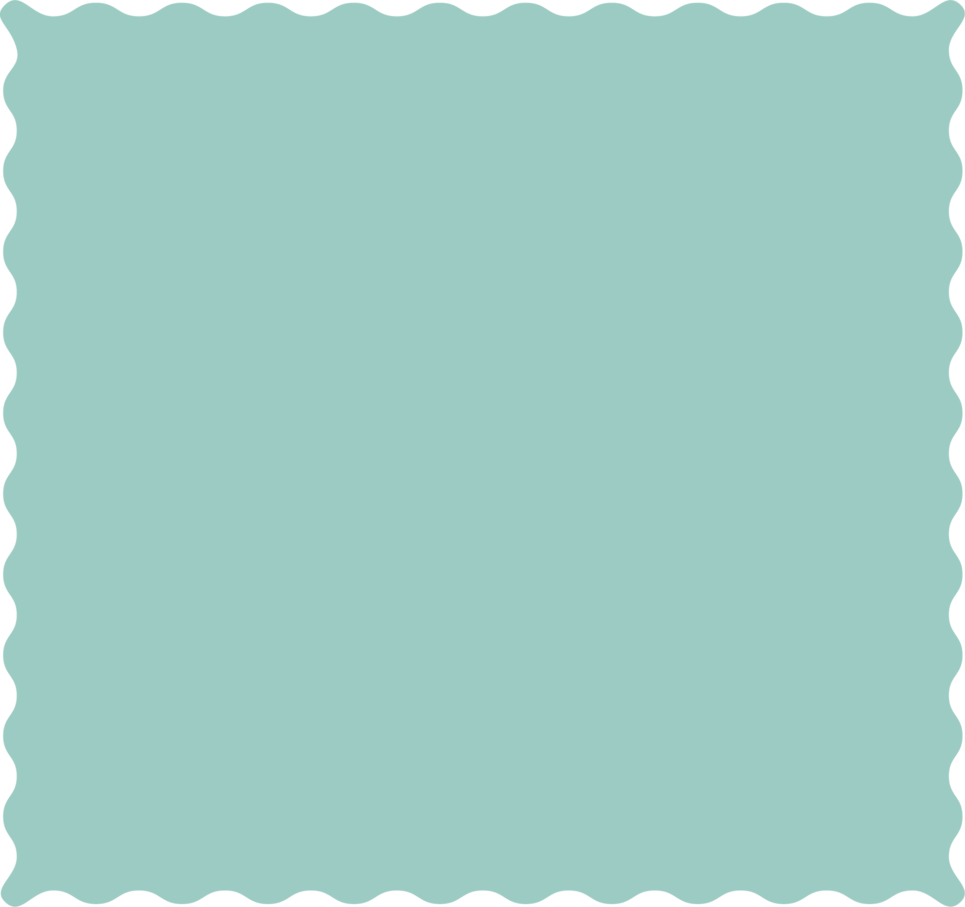 A pastel green square with a scalloped border.