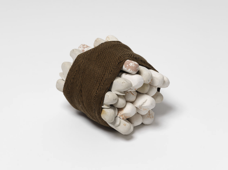 Veronica Ryan, Remnant Cloth, 2022, hydrocal and fabric, 7 × 6 1/2 × 8 in, courtesy of Paula Cooper Gallery, New York, © Veronica Ryan