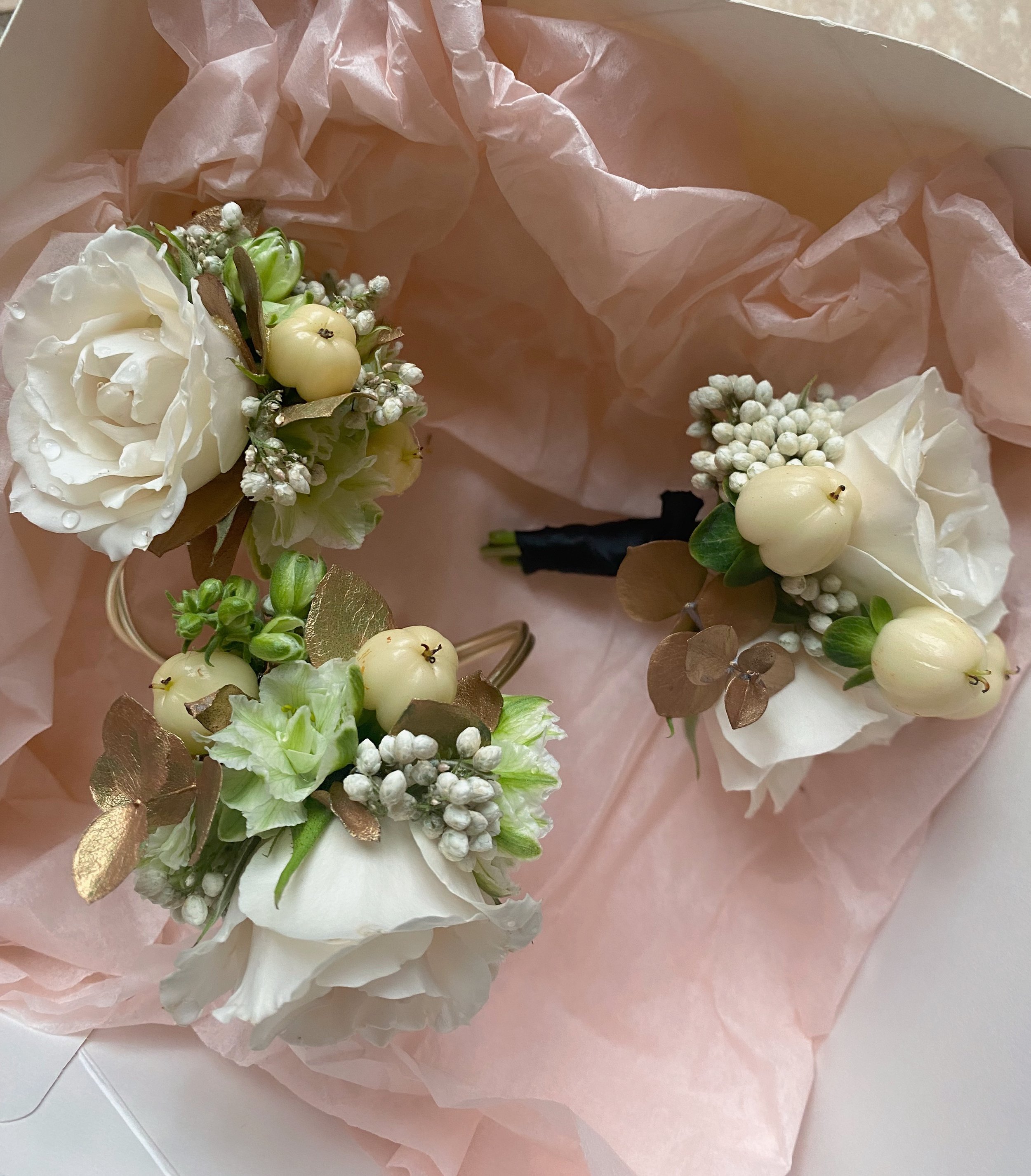 white and gold flowers made