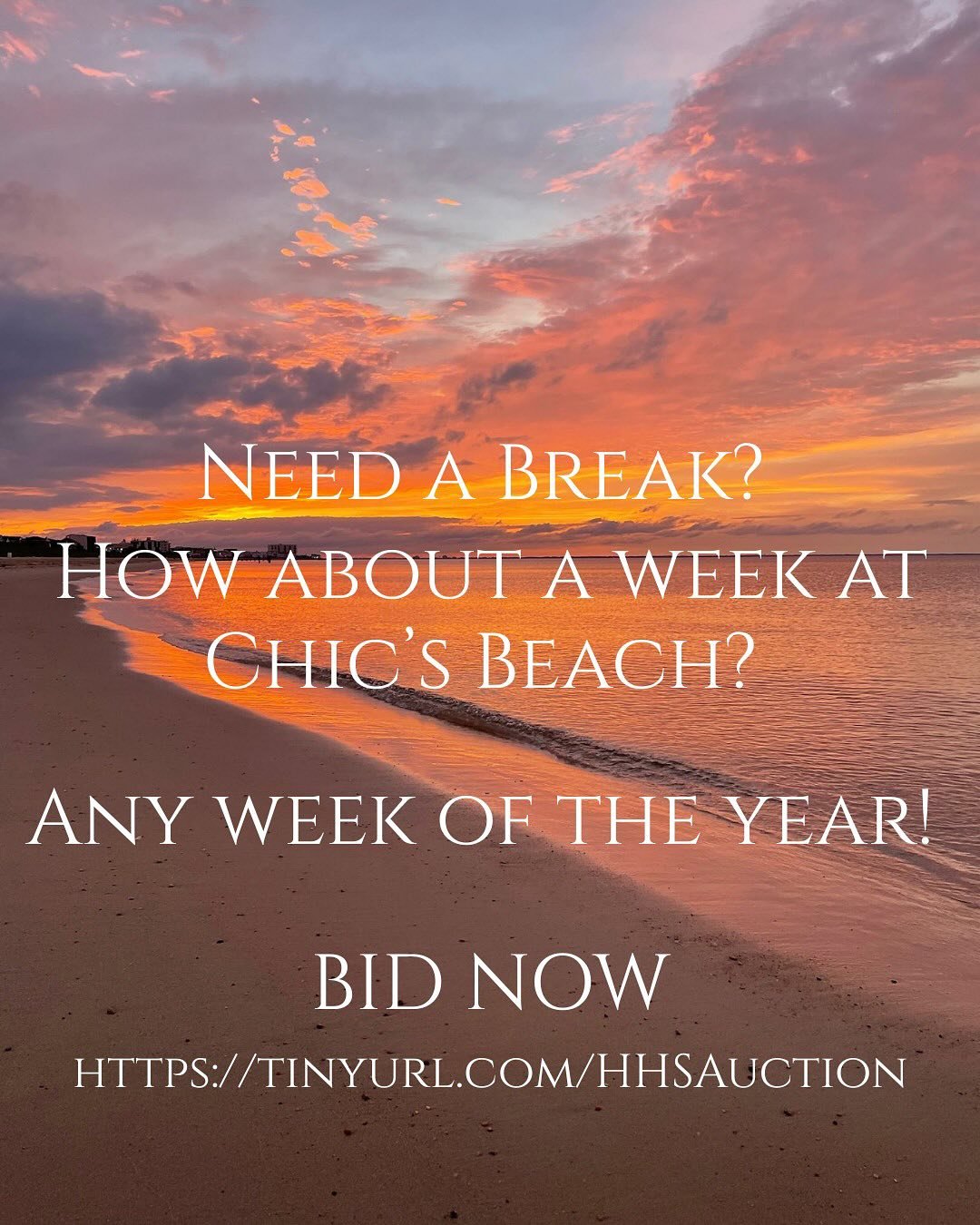 Support your Herndon Hornets and bid on a 7-night stay in beautiful Chic&rsquo;s Beach, just steps from the sand and packed with peaceful vibes, stunning sunsets, and your own private hot tub. 

🛏️ 3 bedrooms &ndash; sleeps 7
📍 Virginia Beach&rsquo