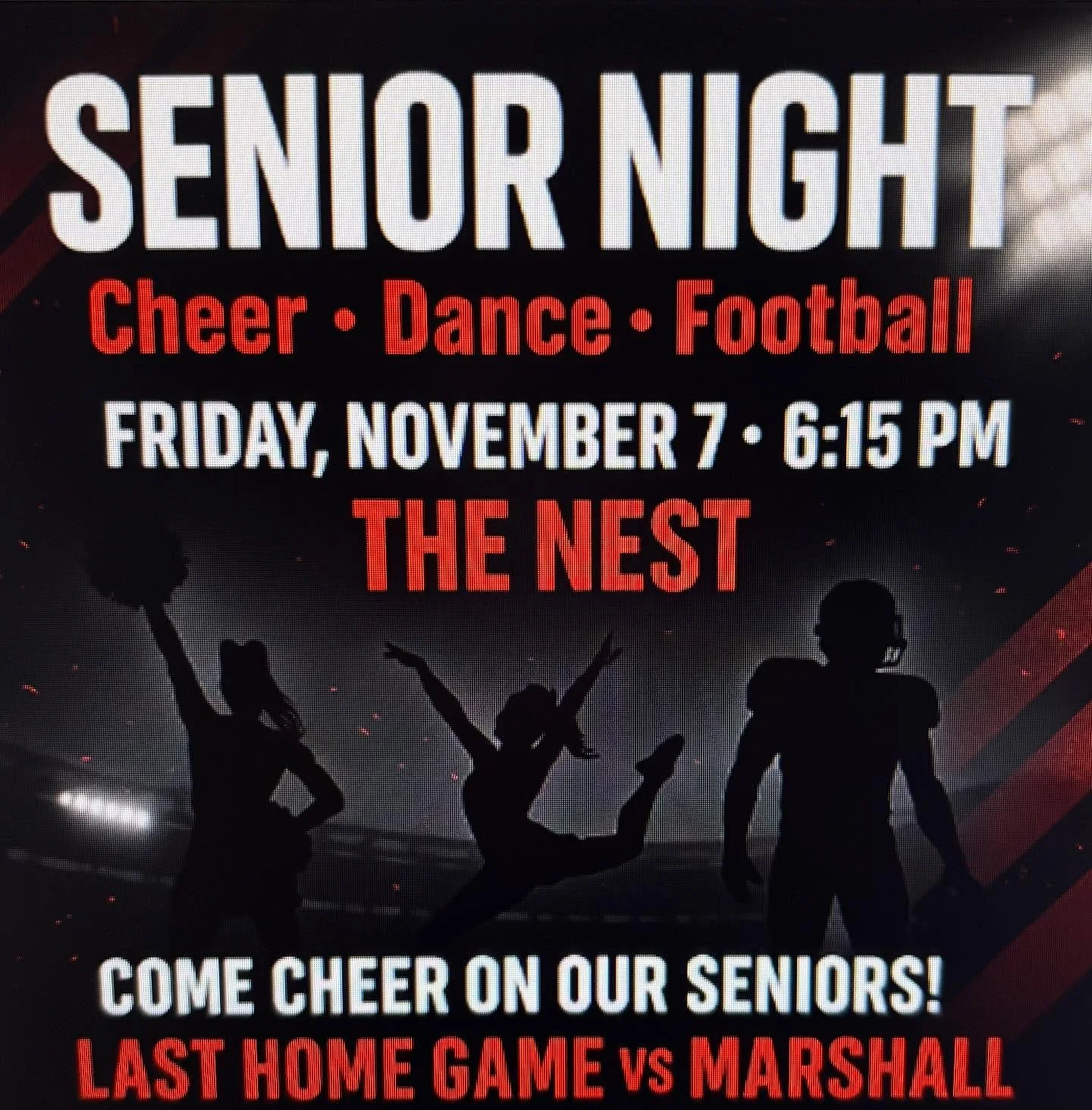 Every rep. Every cheer. Every beat. 

Let&rsquo;s pack The Nest at our last home game and honor our seniors! ❤️🖤

🗓️ Friday, 11/7 at 6:15pm vs Marshall 

Once a hornet, always a hornet ⭐️

#herndonftbl 
#herndoncheer 
#herndondance
#classof2026
#se