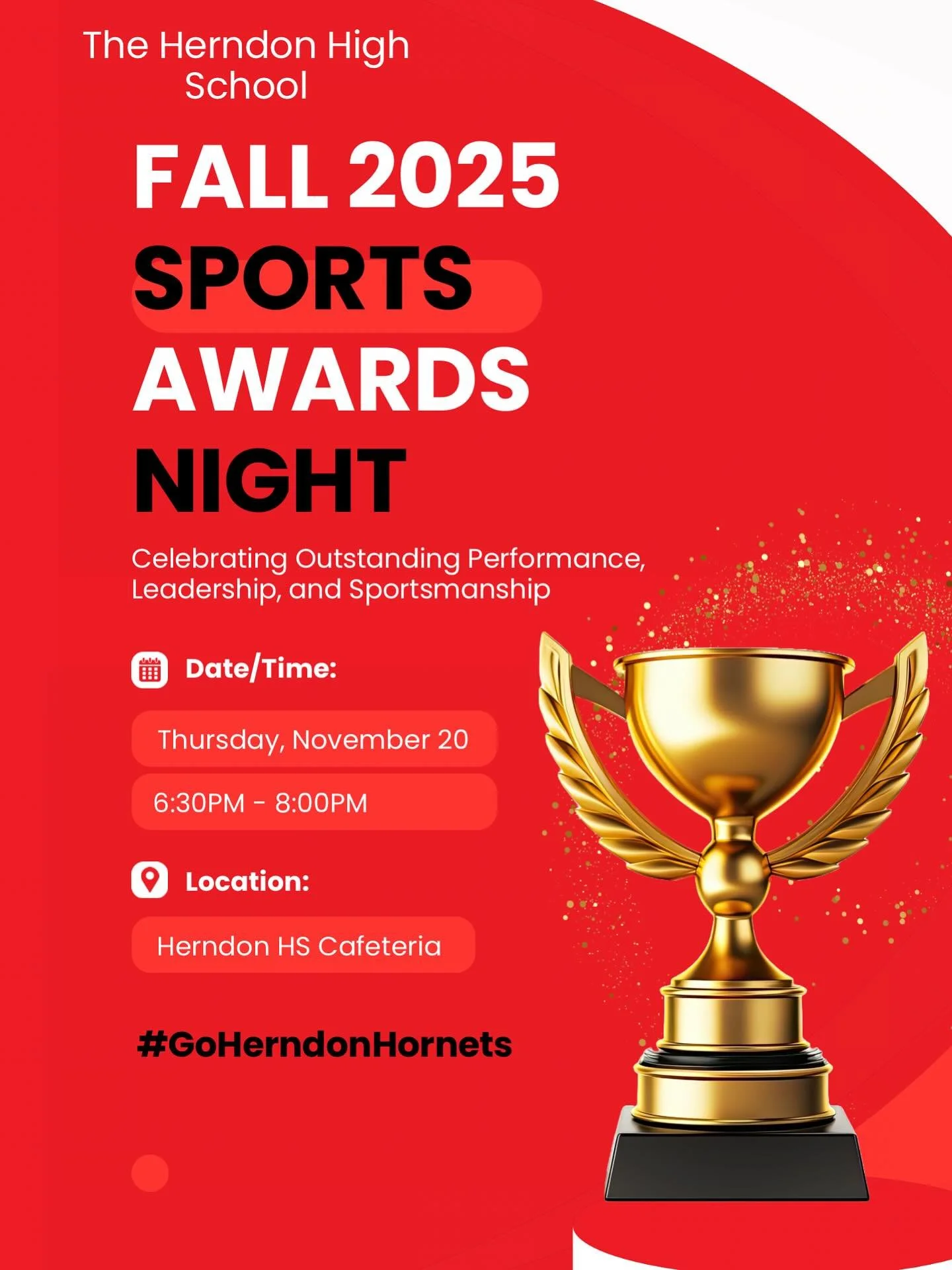 See you this Thursday night, November 20 at 6:30PM as we acknowledge and celebrate our outstanding student-athletes from the Fall 2025 sports season! Let&rsquo;s go!!! #WeAreHerndon #GoHerndonHornets @herndonboysvb @herndonftbl_ @herndonvolleyball @h