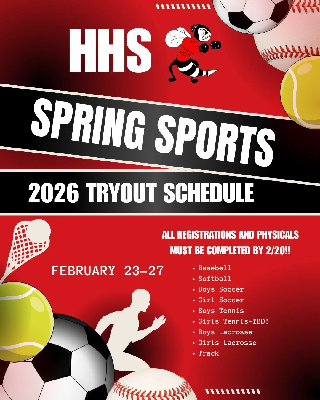 🚨 HEADS UP, HORNETS 🚨
Spring Sports Tryouts are coming!
📅 Feb 23&ndash;27
📝 Register at HerndonHornetsAthletics.com (link in bio)
Let&rsquo;s gooooo!
Photo Credit to the amazing Karl Majer.
Design credit to HHS Freshman Ernest Rodriguez!