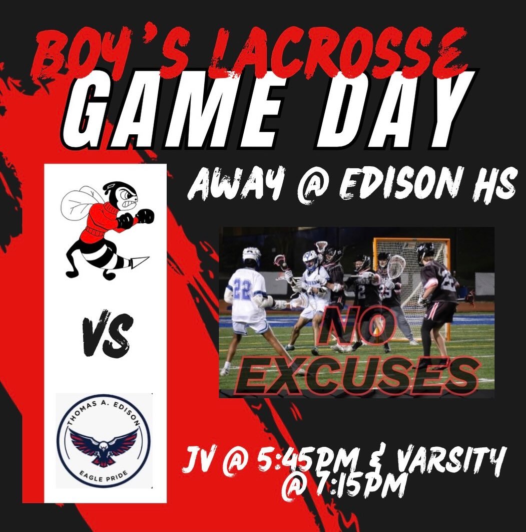 Game day energy, let&rsquo;s gooo 🥍🔥

The boys are hitting the road today as they take on Edison!
JV kicks things off at 5:45, with Varsity under the lights at 7:15. Let&rsquo;s wish them all the luck as they battle away from home 💪

Meanwhile&hel