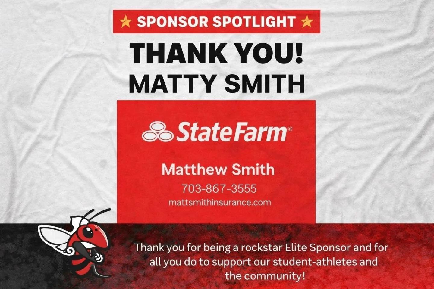🌟 Sponsor Spotlight 🌟 on Matty Smith with State Farm!

From protecting what matters most to helping you plan for the unexpected, Matty is your go-to for all your insurance needs. His dedication to our community goes far beyond his business&mdash;he