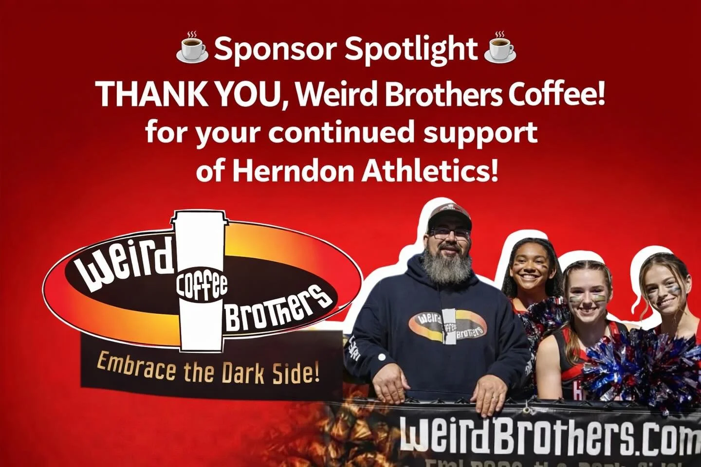 ☕️ Sponsor Spotlight ☕️

A huge THANK YOU to our incredible Elite Sponsor, Weird Brothers Coffee, for their continued support of our students, school, and community! ❤️🖤

Weird Brothers Coffee is a disabled-veteran owned and operated, family-run, sm