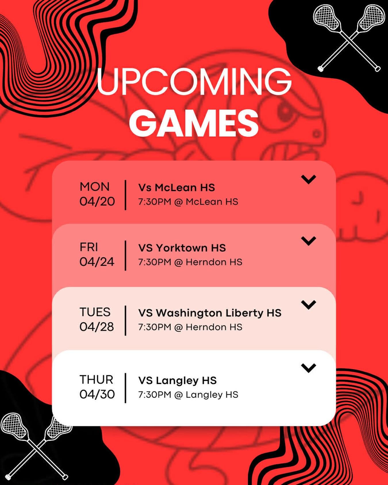 Guess who continues to roll? Your @herndonglax team! Here is their schedule next week. Come out and support their domination! @herndonathletics