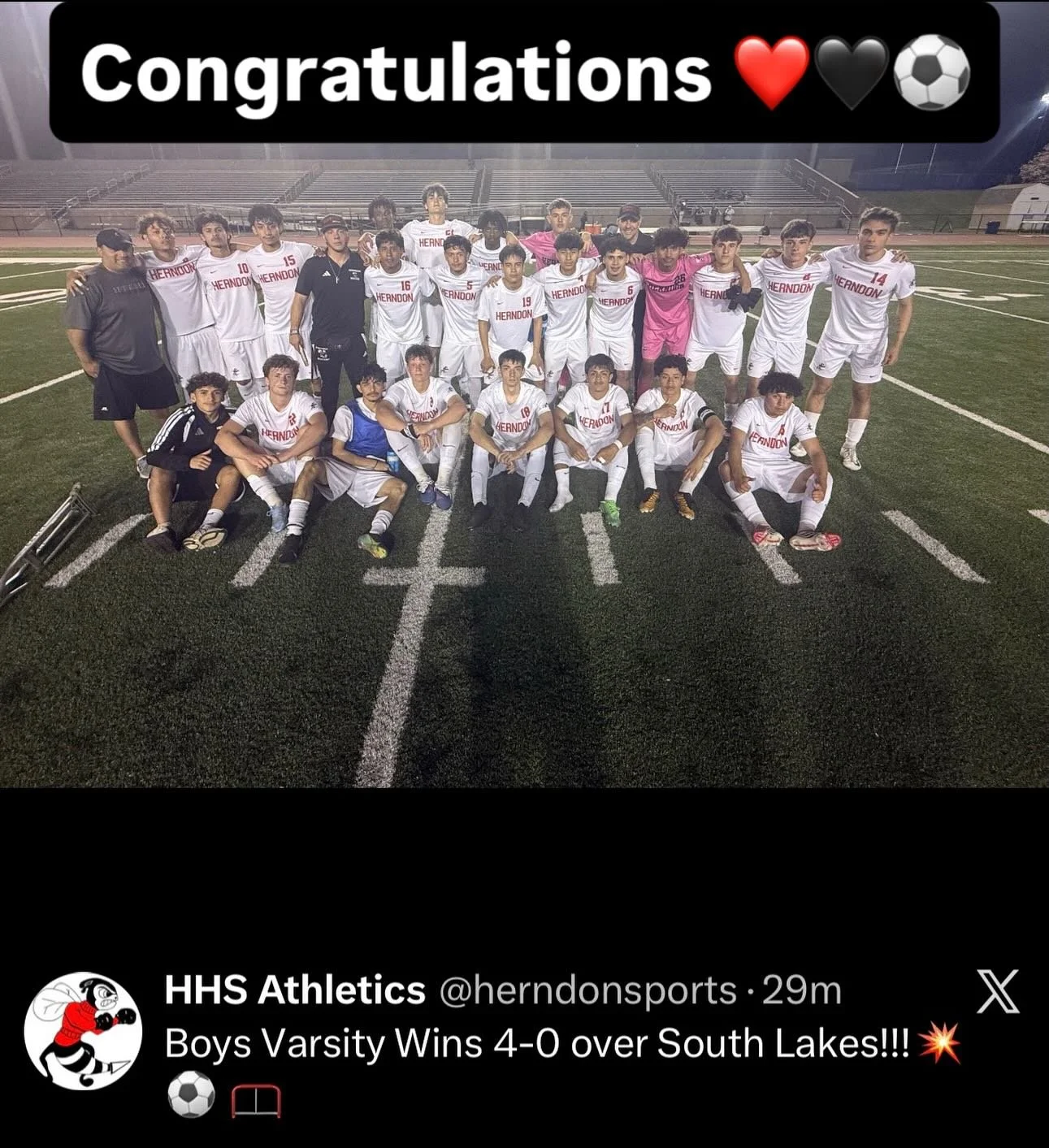 Congrats to the boy&rsquo;s soccer team on a great win tonight against South Lakes!!!