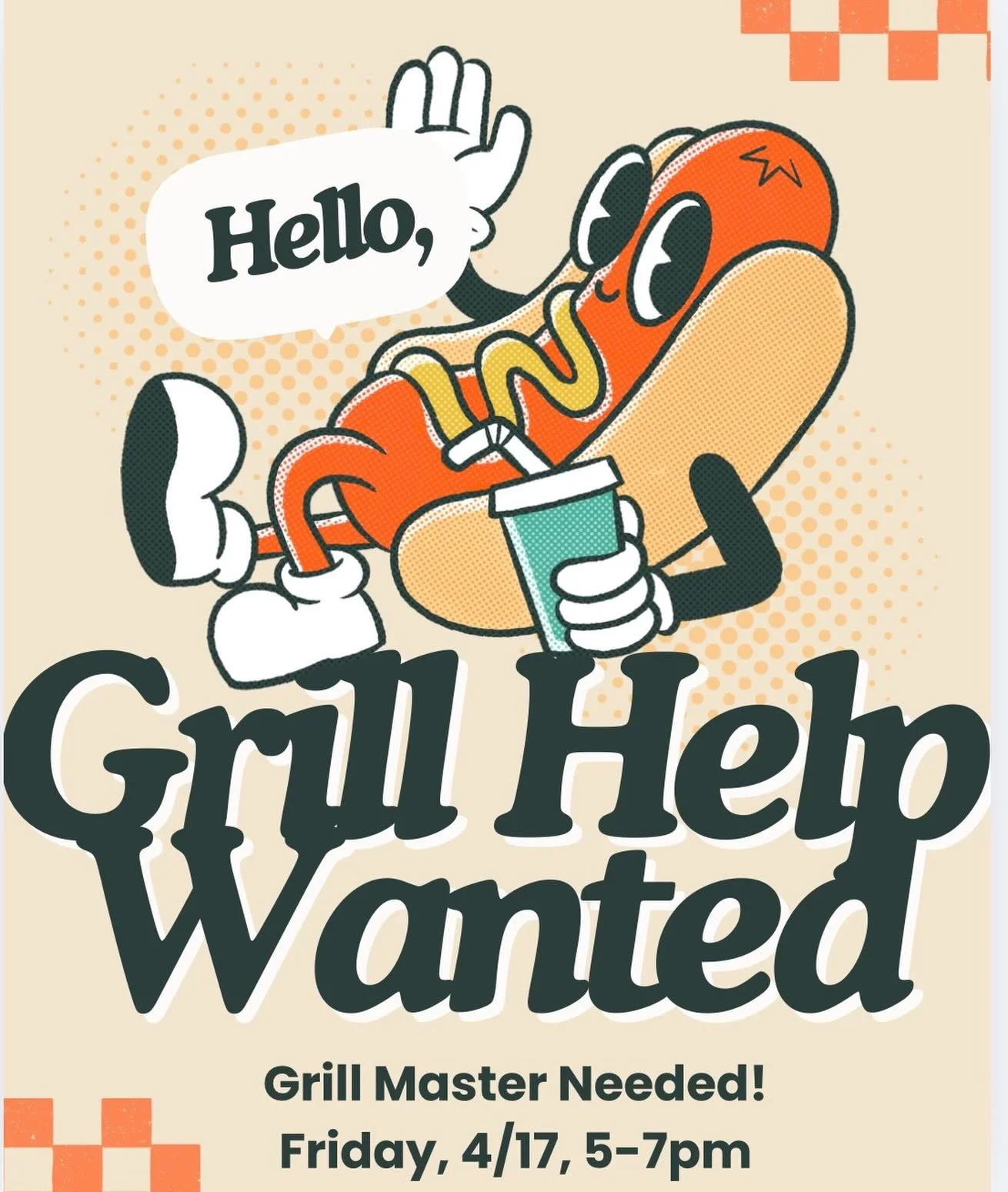 🔥 Grill Master Needed! 🔥

We&rsquo;re looking for someone to step up and man the grill tomorrow, Friday, April 17 from 5&ndash;7 PM!

Come on out, have a great time, and help us out&mdash;it&rsquo;s a fun way to be part of the action and support th