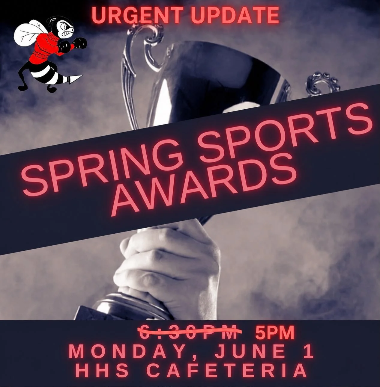 🚨 URGENT UPDATE 🚨

To accommodate the Herndon Baseball Regional Semifinal game on Monday at 6:30 PM at The Nest, the Spring Sports Awards ceremony has been moved up to 5:00 PM in the HHS Cafeteria.

Join us as we celebrate the incredible accomplish