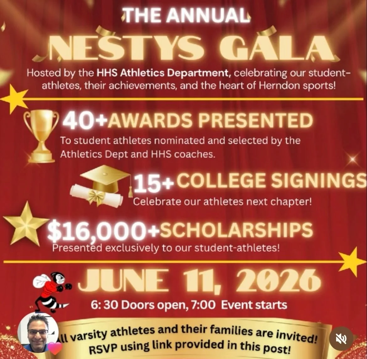 🏆 ONE WEEK UNTIL THE NESTYS! 🏆

The countdown is on! In just one week, we&rsquo;ll come together for an unforgettable evening celebrating the incredible accomplishments of our Herndon High School varsity student-athletes and coaches.

If you haven&