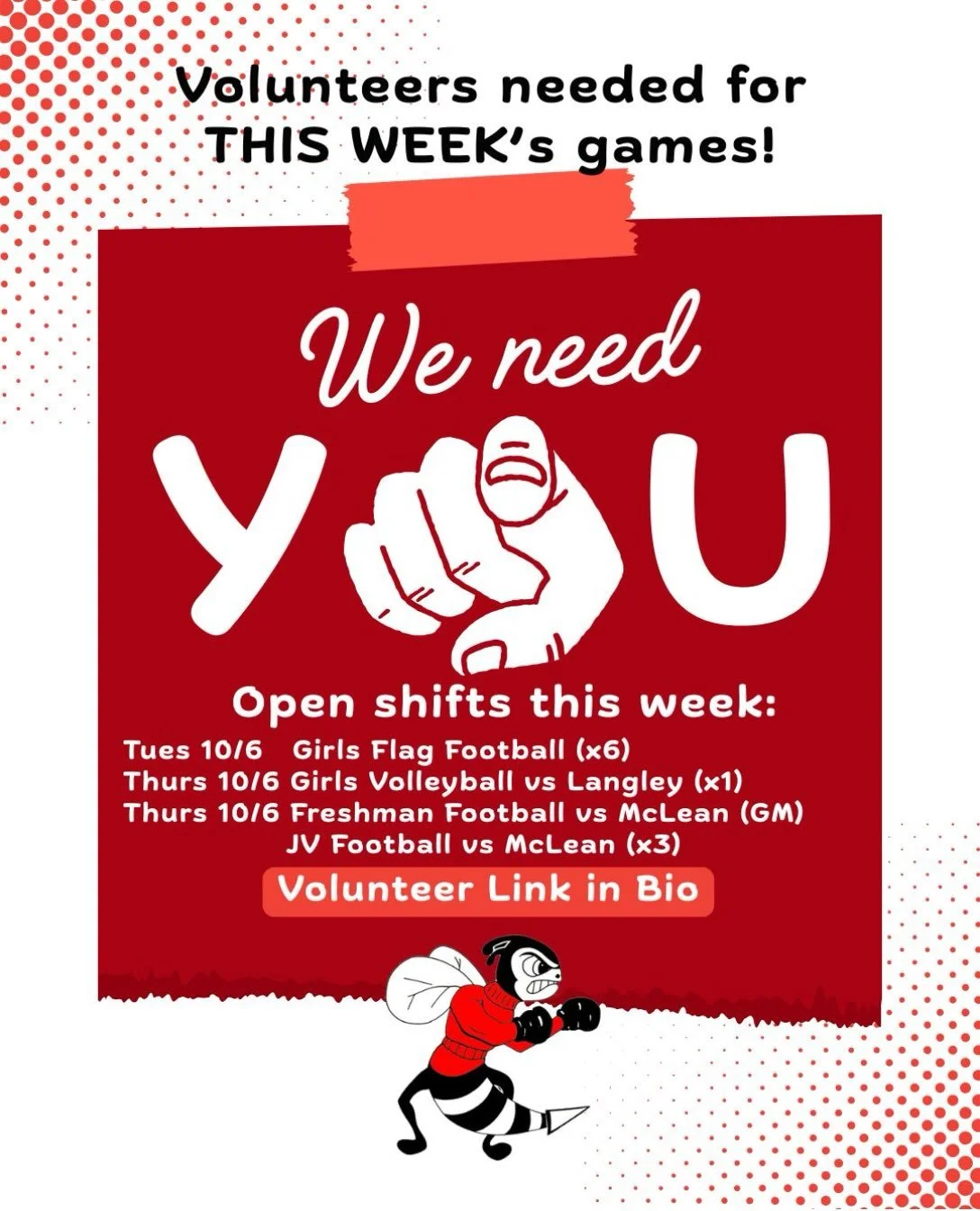 Concessions can&rsquo;t open without our wonderful volunteers. ❤️🖤 Please help and sign up now! 🙌 Link in bio.