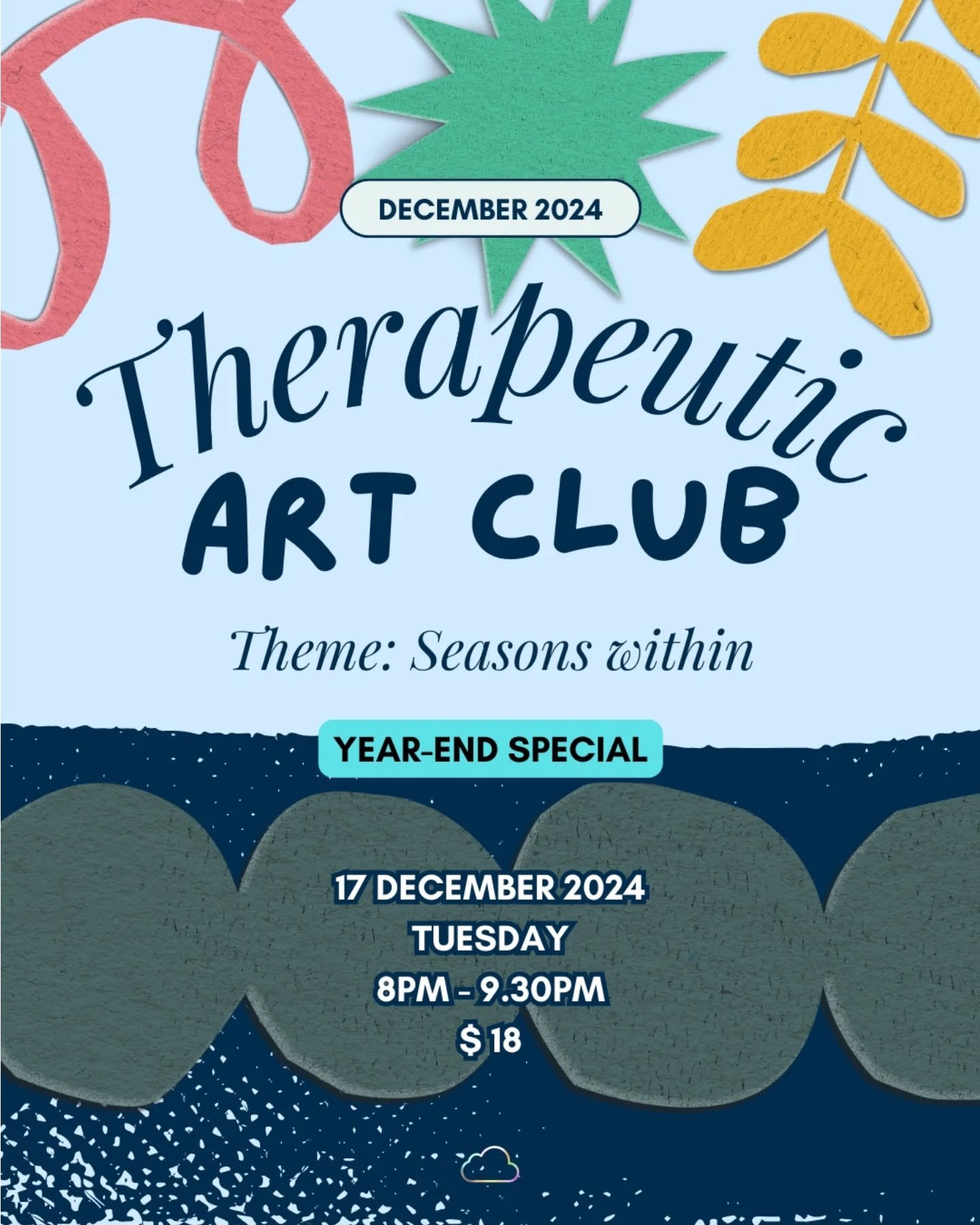 Theme for December 2024: Seasons within 🍂

Join us in reflecting on moments of change and challenges over the year through a guided art-making activity.

Details on how to join and FAQs in the post.

See you soon! ✨

#therapeuticart
