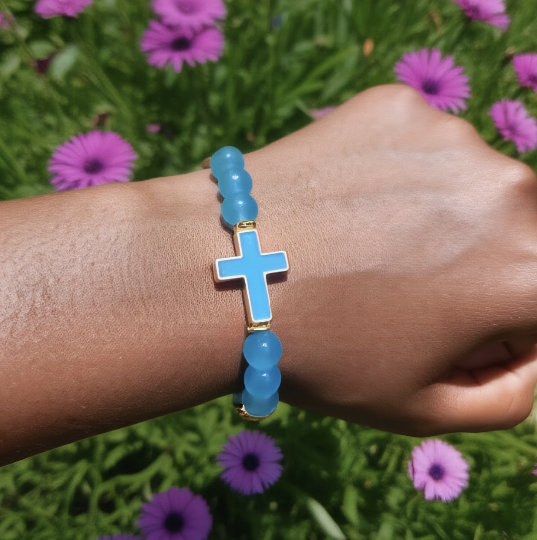 TEAL CROSS BRACELET
