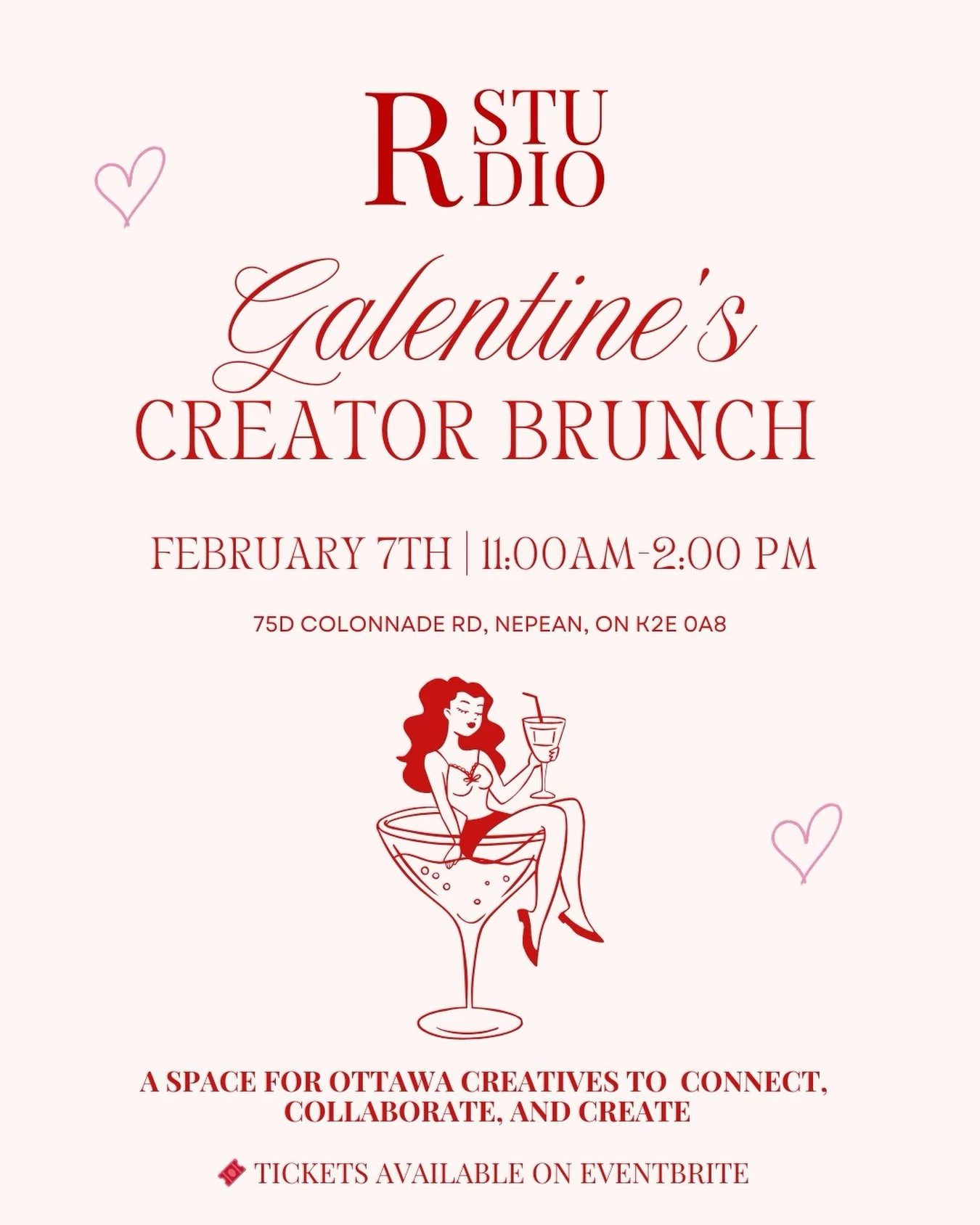 💘 R STUDIO GALENTINE&rsquo;S CREATOR BRUNCH 💘

Calling all Ottawa creatives ✨

Join us for a Galentine&rsquo;s Creator Brunch &mdash; a space designed for creators to connect, collaborate, and create in a fun, feminine, and supportive environment.
