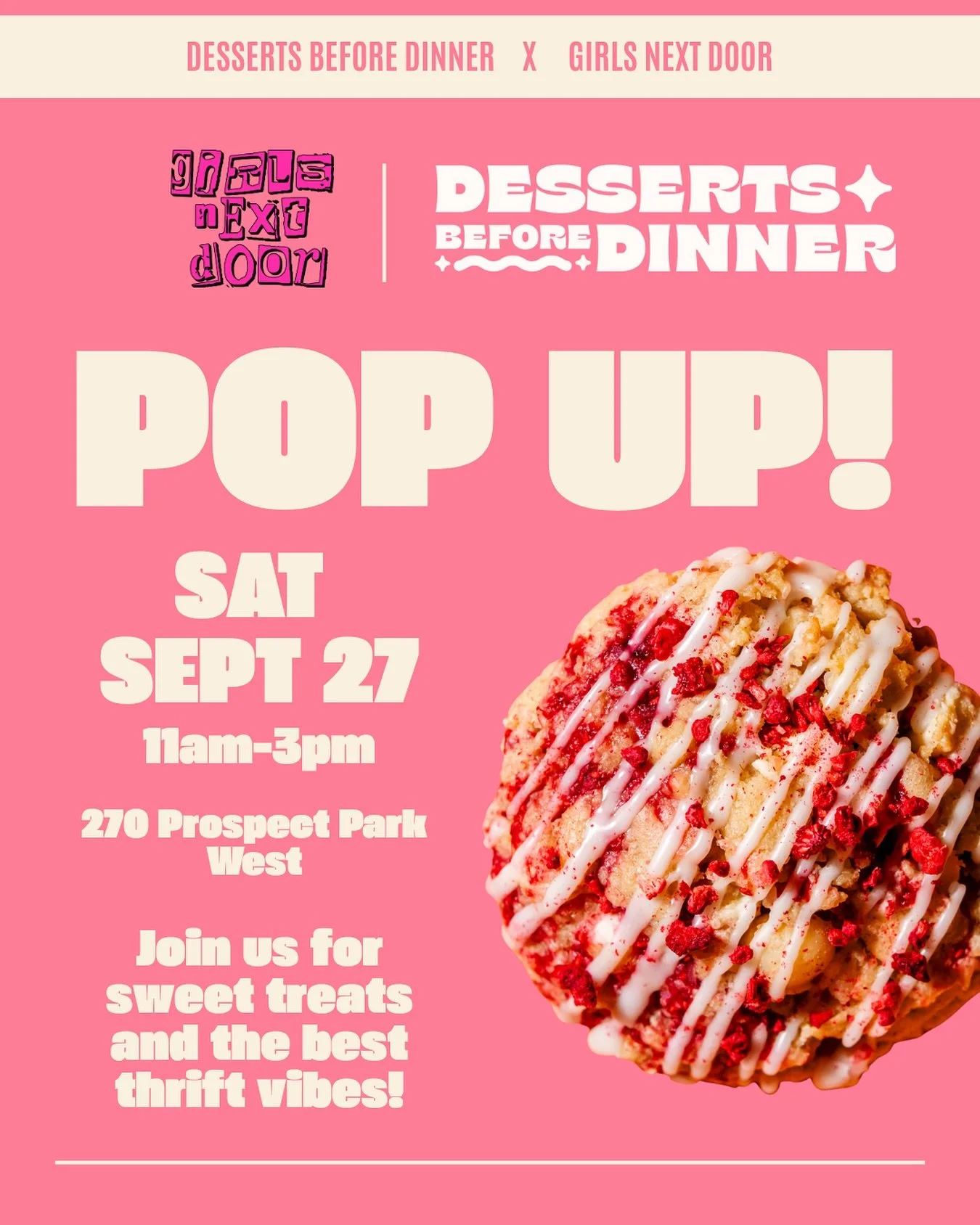 Why choose between dessert and shopping when you can have both? We&rsquo;re teaming up with @g1rlsn3xtd0or for a pop-up that&rsquo;s equal parts delicious and vintage-ous. Cookies AND thrift hauls? Yes please! ✨🍪

Stop by Sat Sept 27th 11am-3pm at 2