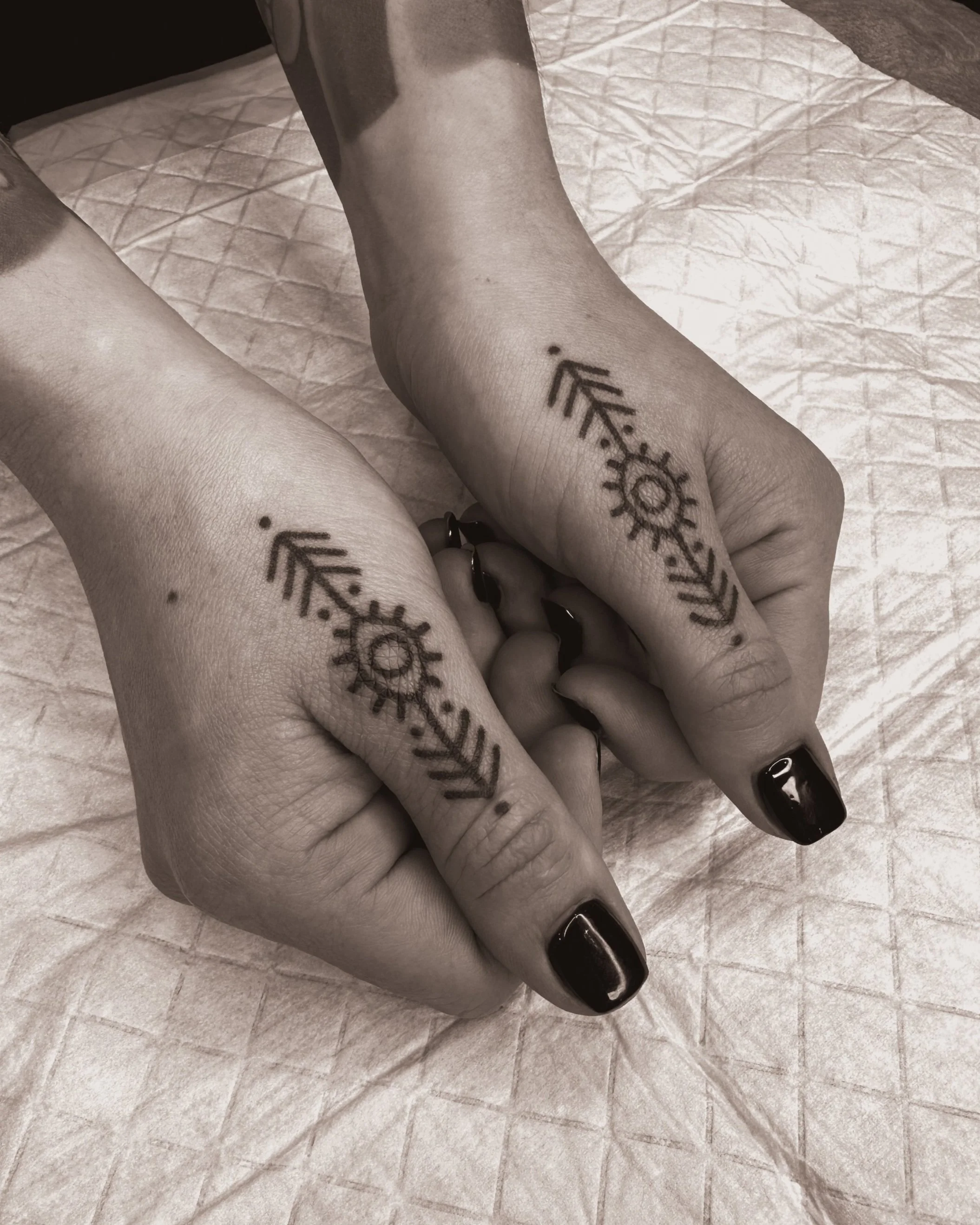 jurrah clarita handpoke tattoo sydney custom hybrid batek inspired finger markings