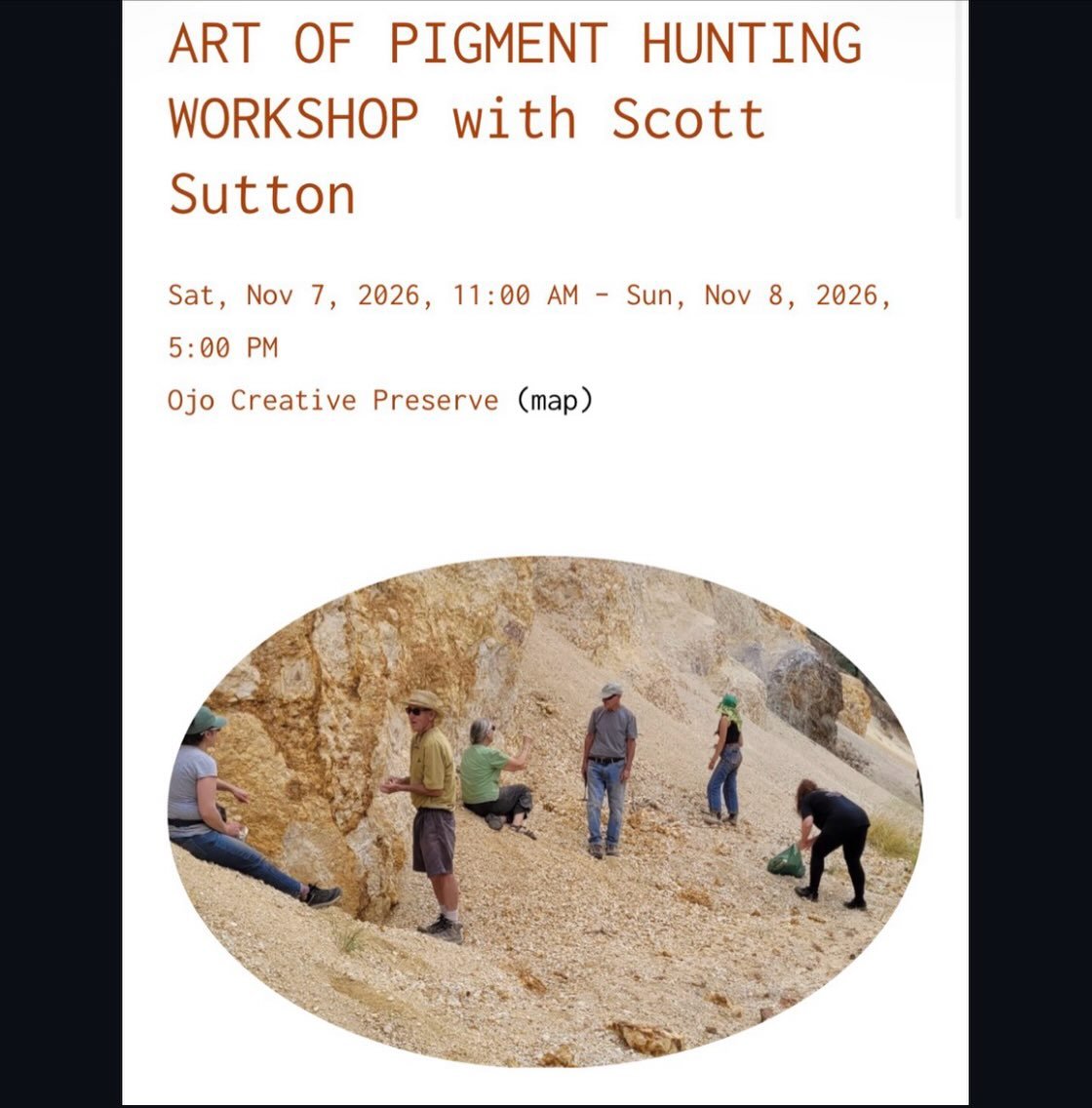 Excited to add this workshop with @pigmenthunter to the schedule here. Spaces limited to 13 people for this two day workshop. Day 1 (11/7, 10am-5pm) we will meet in the Abiquiu area. Day 2 (11/8, 10am-5pm) will be at OCP with lunch provided. Scan the