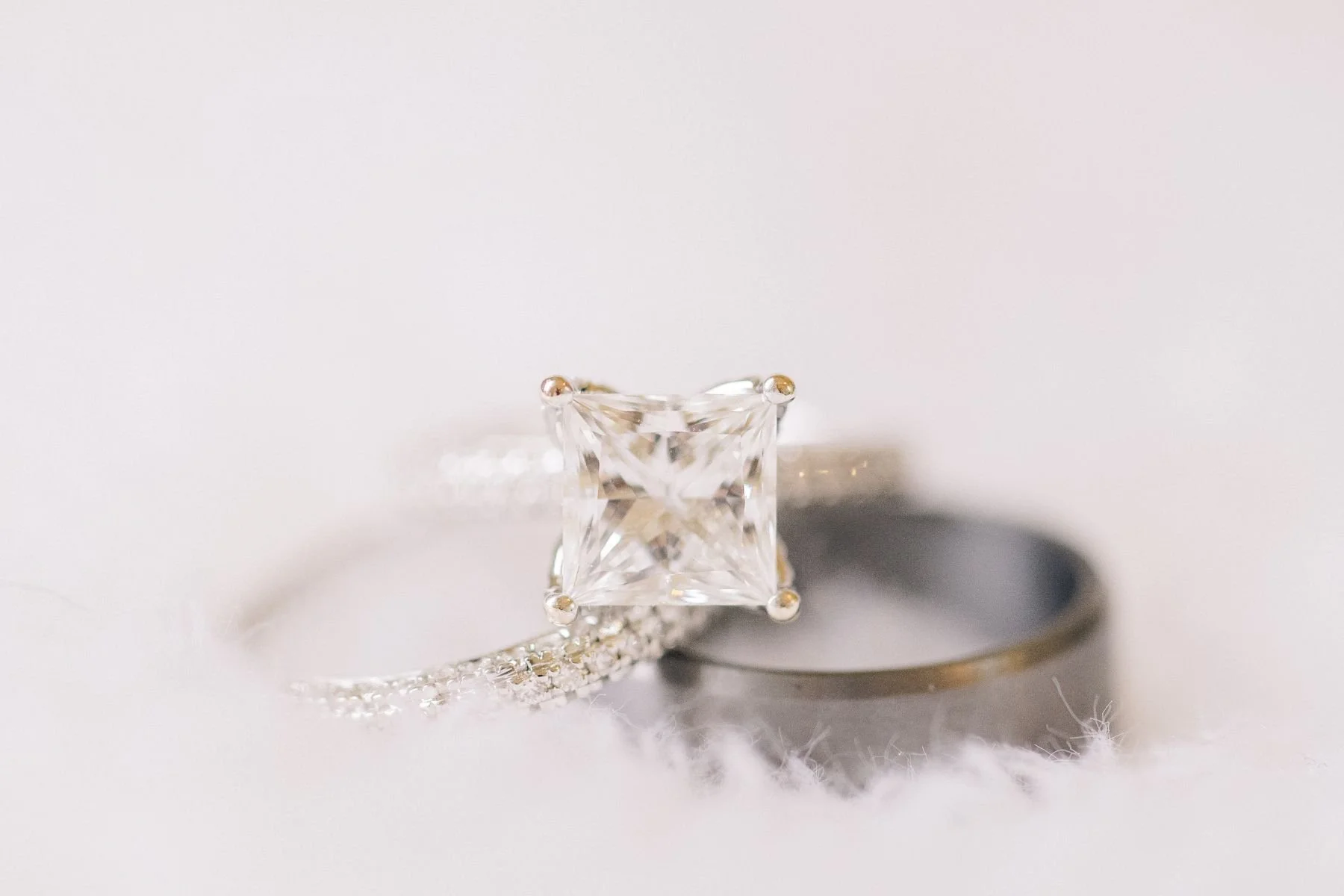 luxurious bridal detail ring shot on white fur