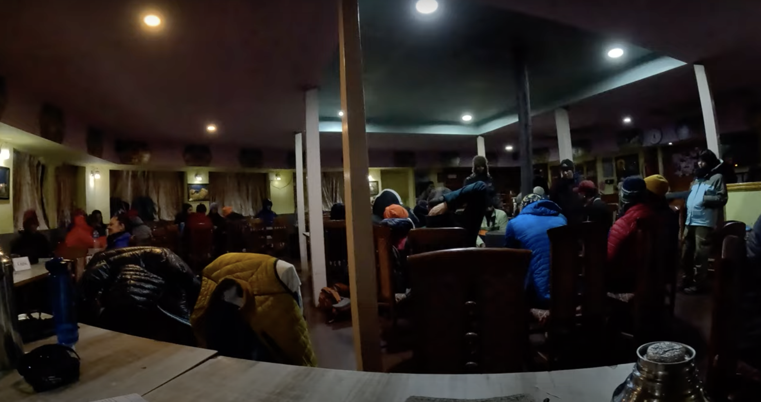 Packed teahouse in Lobuche, as trekkers gather for warmth before the final push to Base Camp.