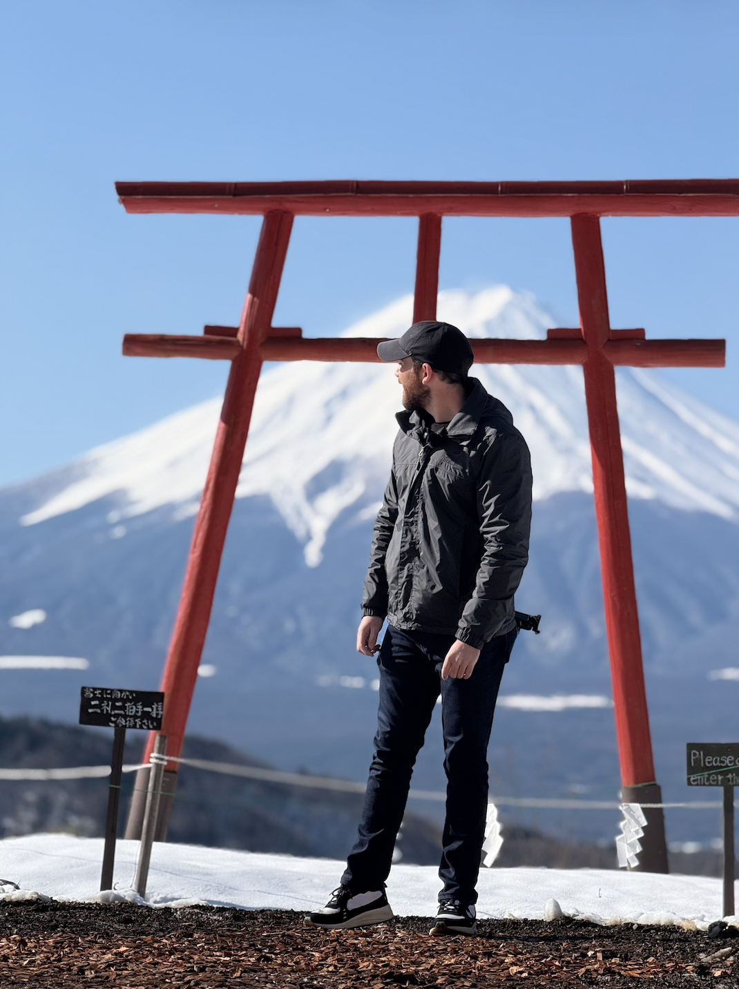 Red Tori Gate in the Sky Mount Fuji