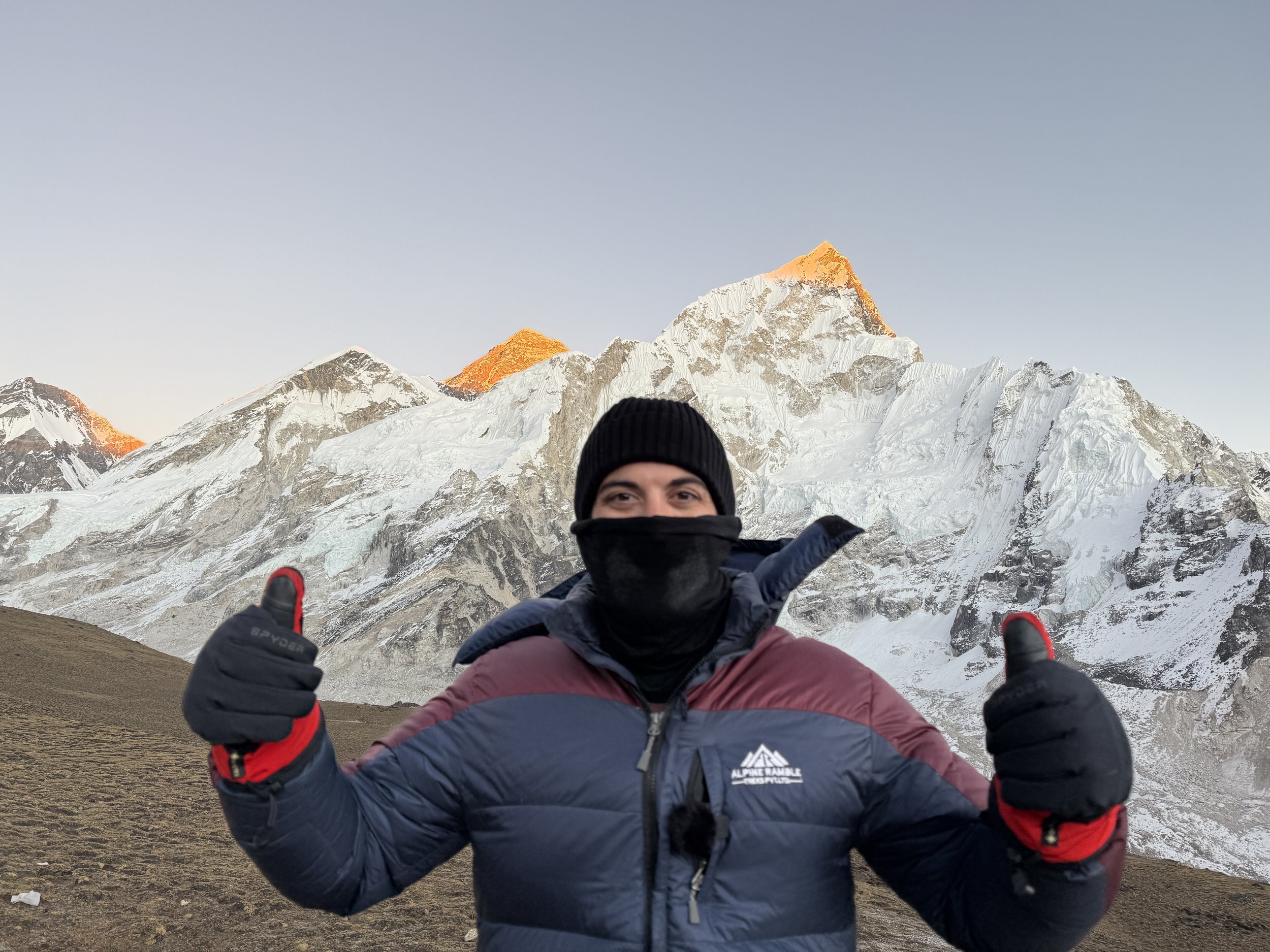 Epic sunset over Mount Everest viewed from the summit of Kala Patthar during the EBC trek.