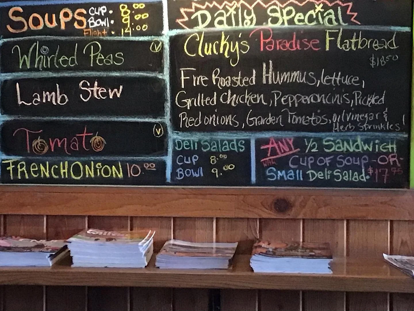 Tuesday special is our delicious Flatbread&hellip; Clucky&rsquo;s Paradise! Includes a house-made Fire Roasted Hummus &amp; Garden Tomatoes 😍 #eatwellbehappy #downtownwenatchee #visitwenatchee #hummus