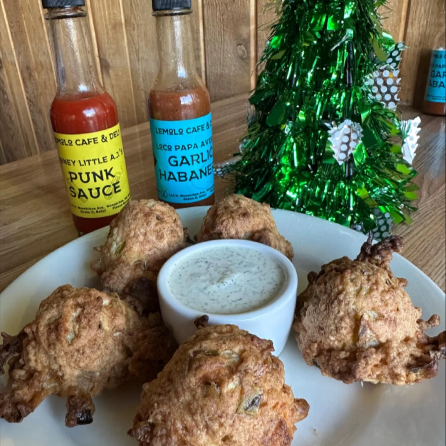Frog Fritters in the house! Deep fried Pickle Fritters served with a dill dipping sauce. No frogs were harmed during the production of these fritters, promise! 🐸