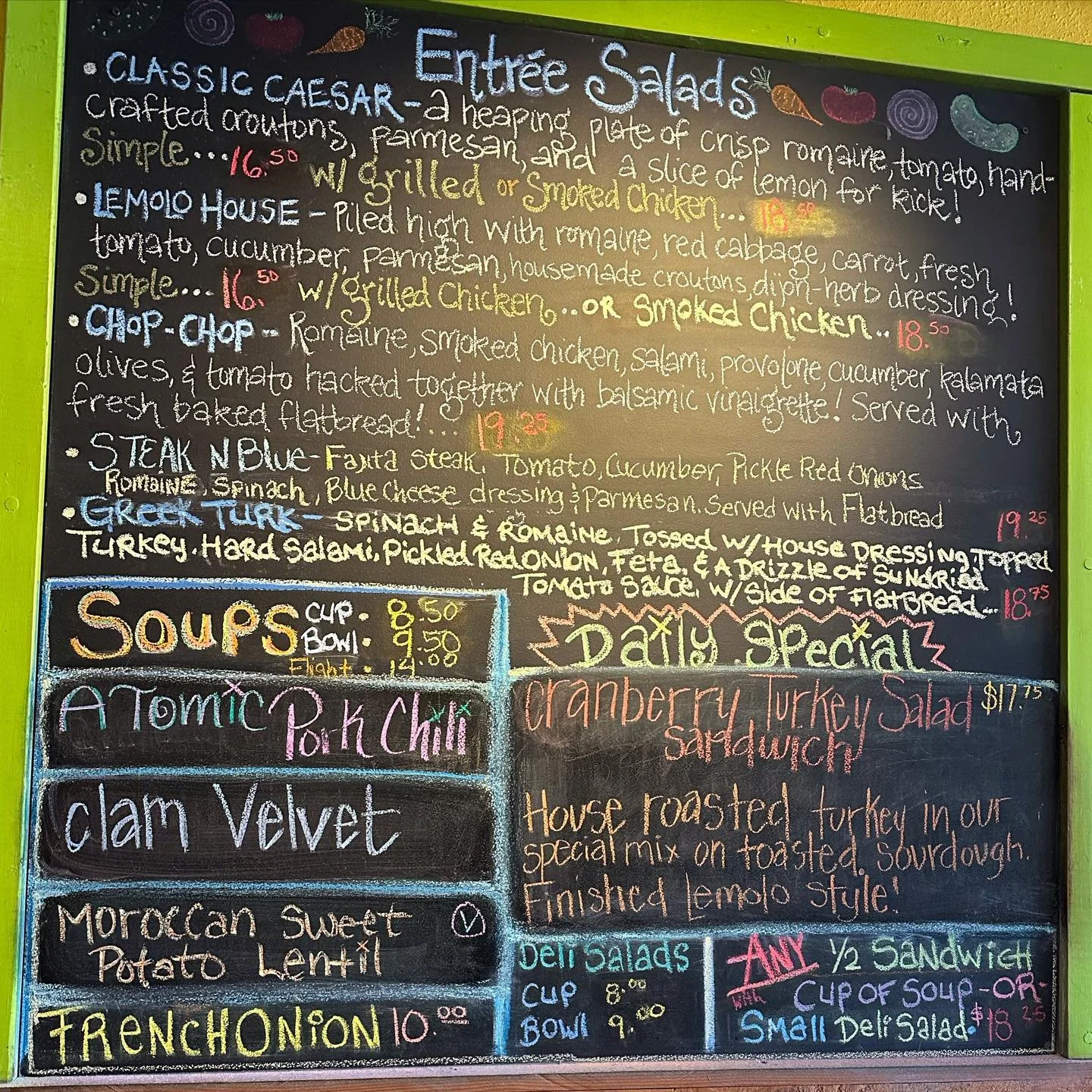 Nom nom! Cranberry Turkey Salad Sandwich on special today with atomic pork chili, clam velvet, Moroccan sweet potato lentil or French onion 😋

#lemolocafe