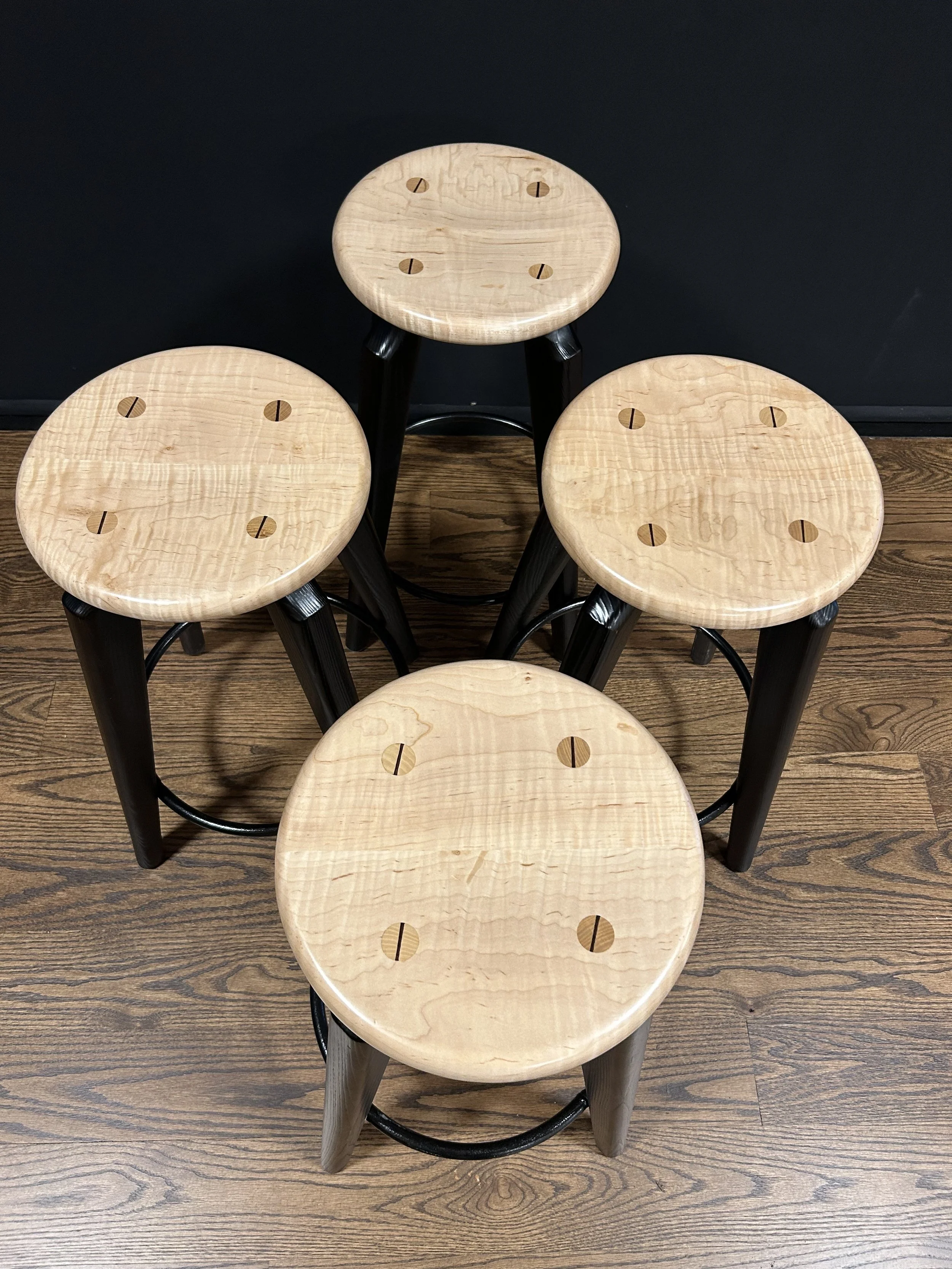 Curly Maple Round Barstools (Counter Height)