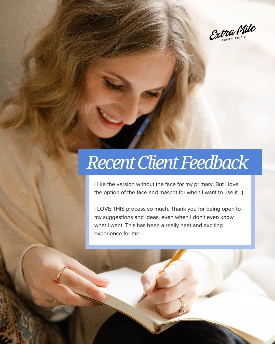 This is the best kind of feedback. One thing we work hard to protect at Extra Mile Design Studio is the client experience.

Branding should never feel like handing over your vision and hoping it comes back right. Our process is built to ask exactly t