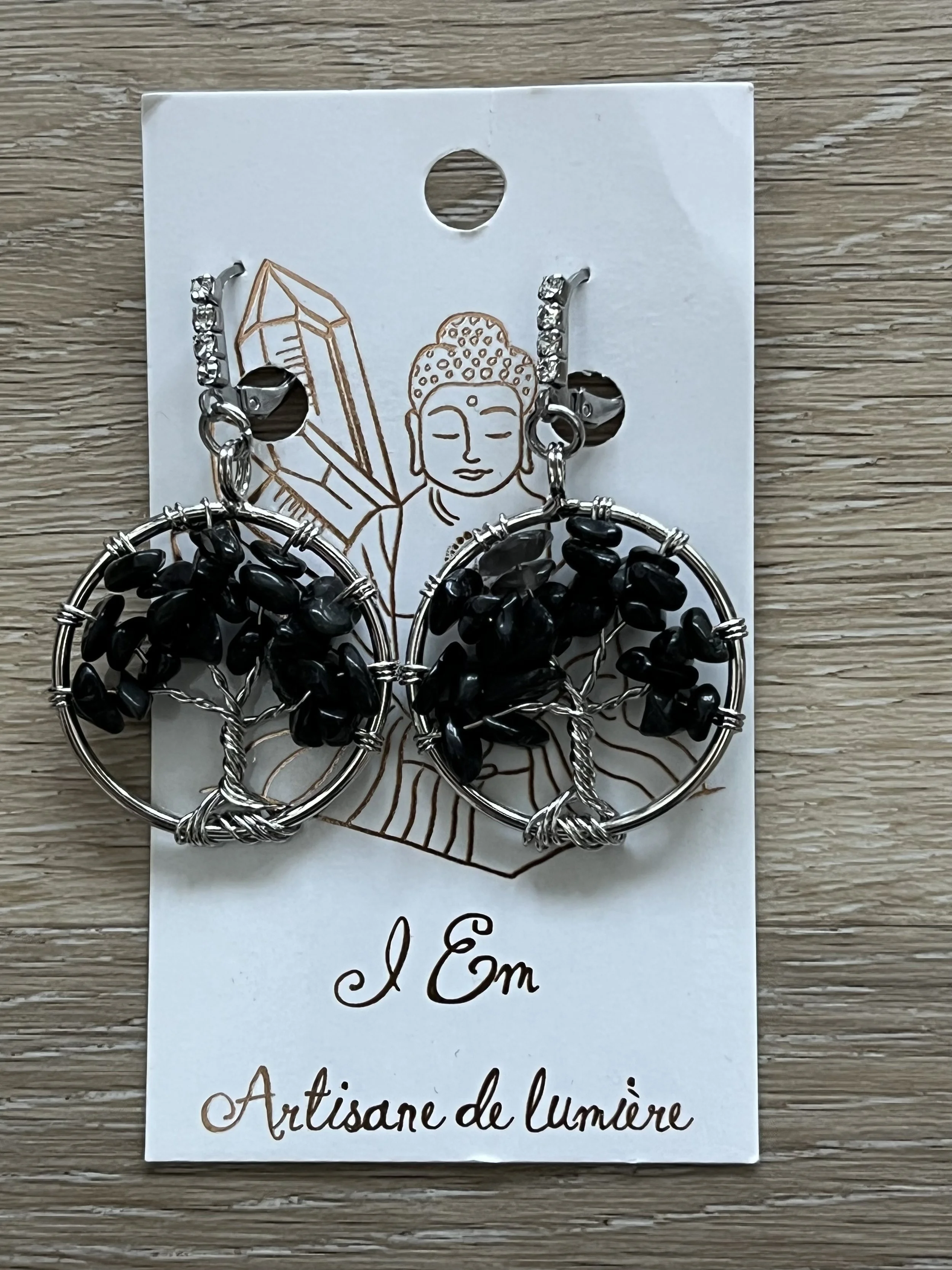 Boucles d'oreilles - Arbre de vie - Obsidienne