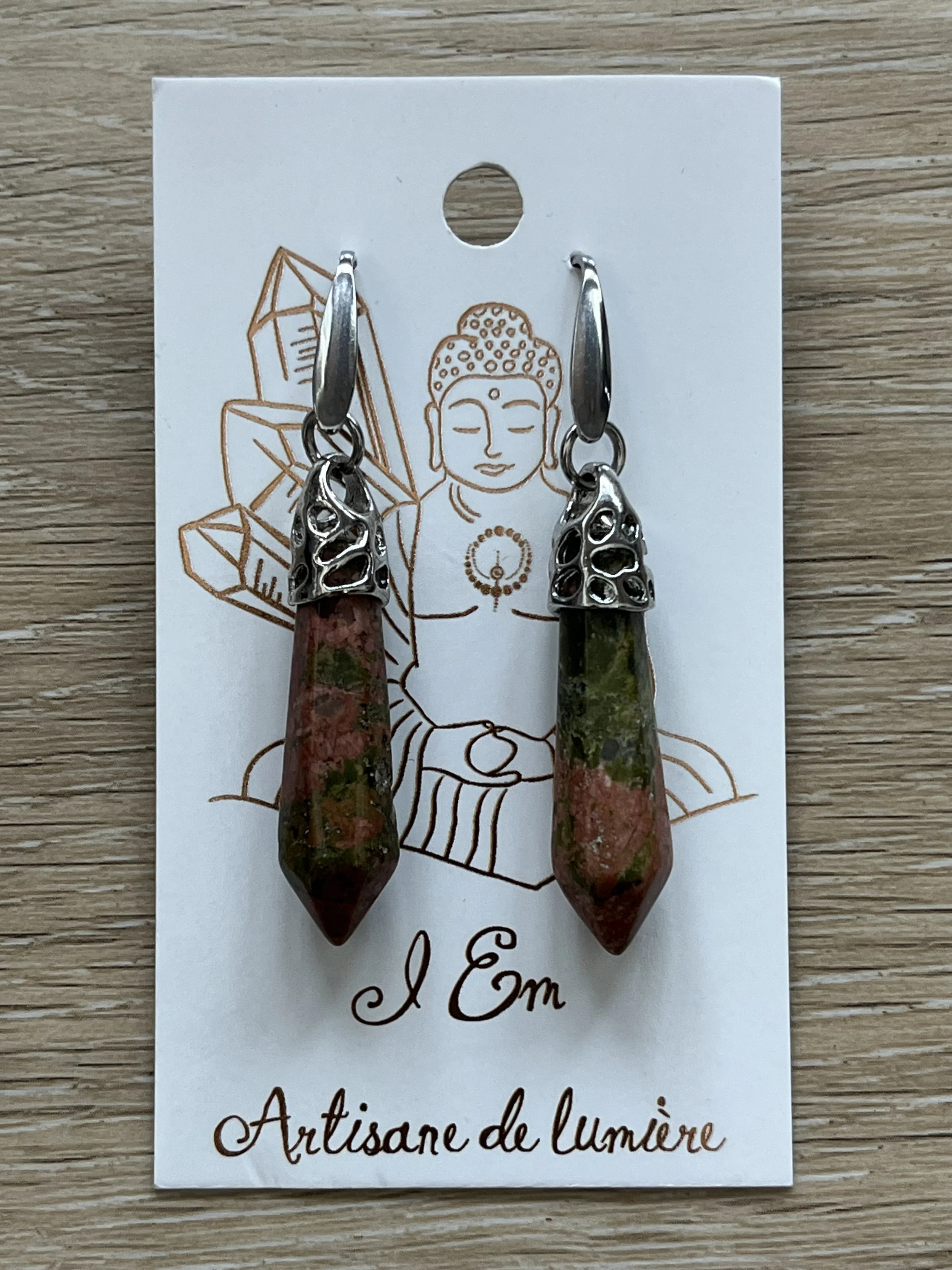 Boucles d'oreilles - Les baguettes magiques - Unakite à dominance rose