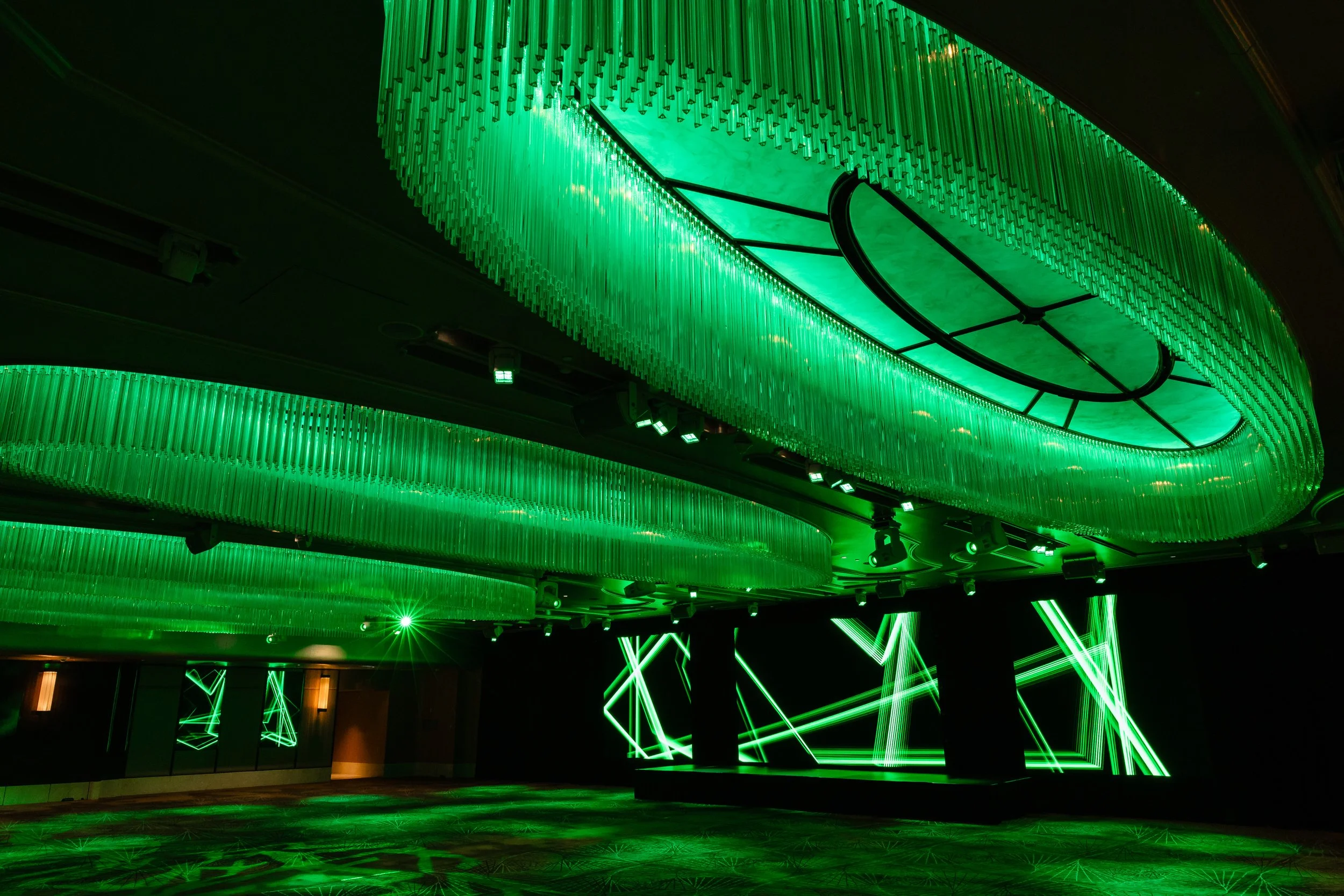 The Grand Ballroom at Shangri-La Hotel, Sydney washed in green effects lighting