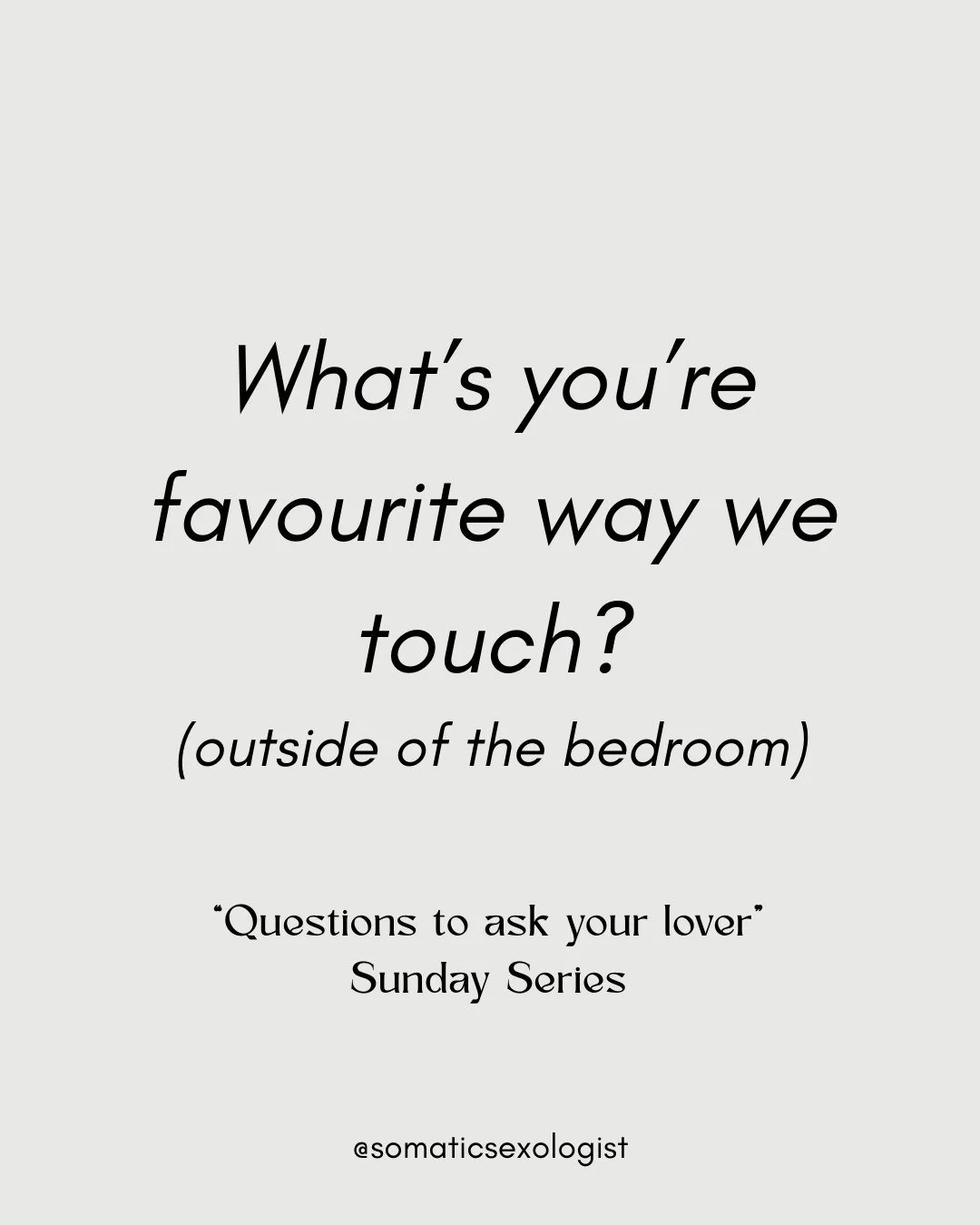 "Questions to ask your Lover", a Sunday Series designed to create opportunities for intimacy and connection. 

Find out the answer and maybe, do it... (just a suggestion)

Happy asking!