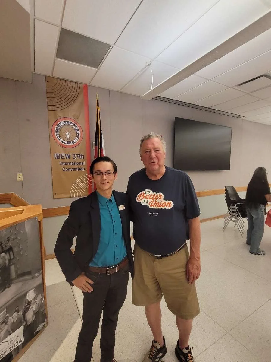 Christian Seale, candidate for El Paso County Commissioner District 5 with Marc Snyder at Labor union breakfast at IBEW
