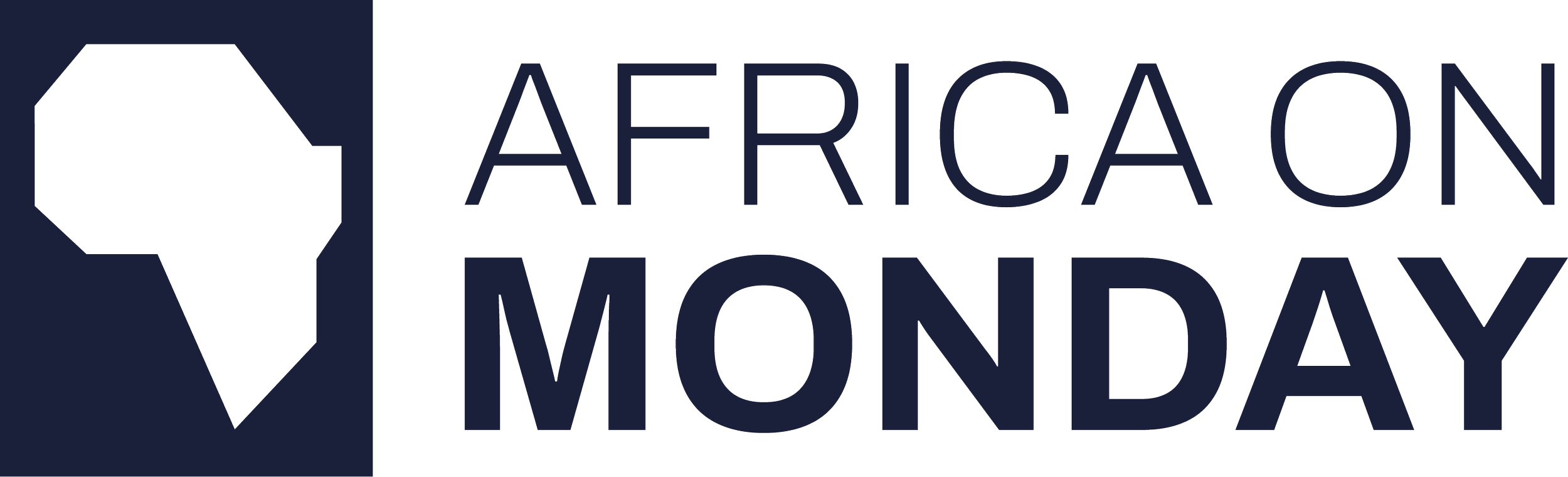 Logo of Africa on Monday, featuring a black African map outline and the text 'AFRICA ON MONDAY'.