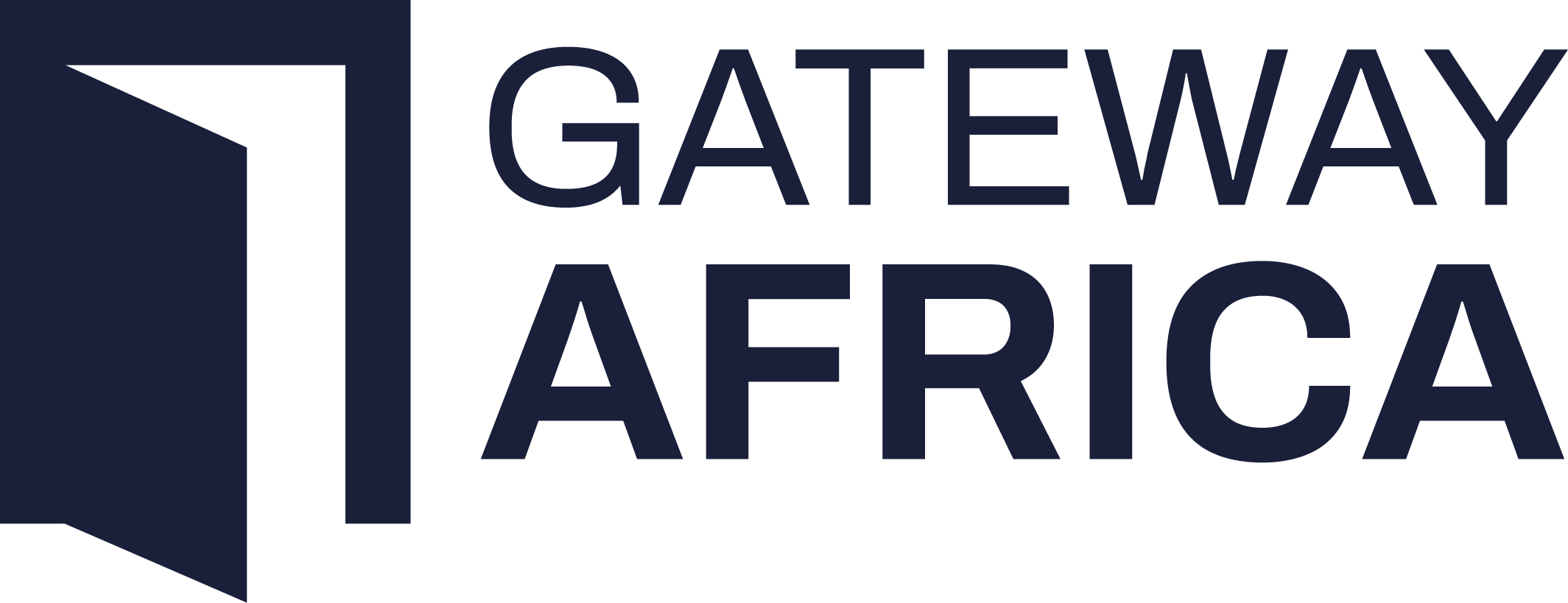 Logo with a dark blue flag shape on the left and the text 'Gateway Africa' in bold, uppercase letters on the right.